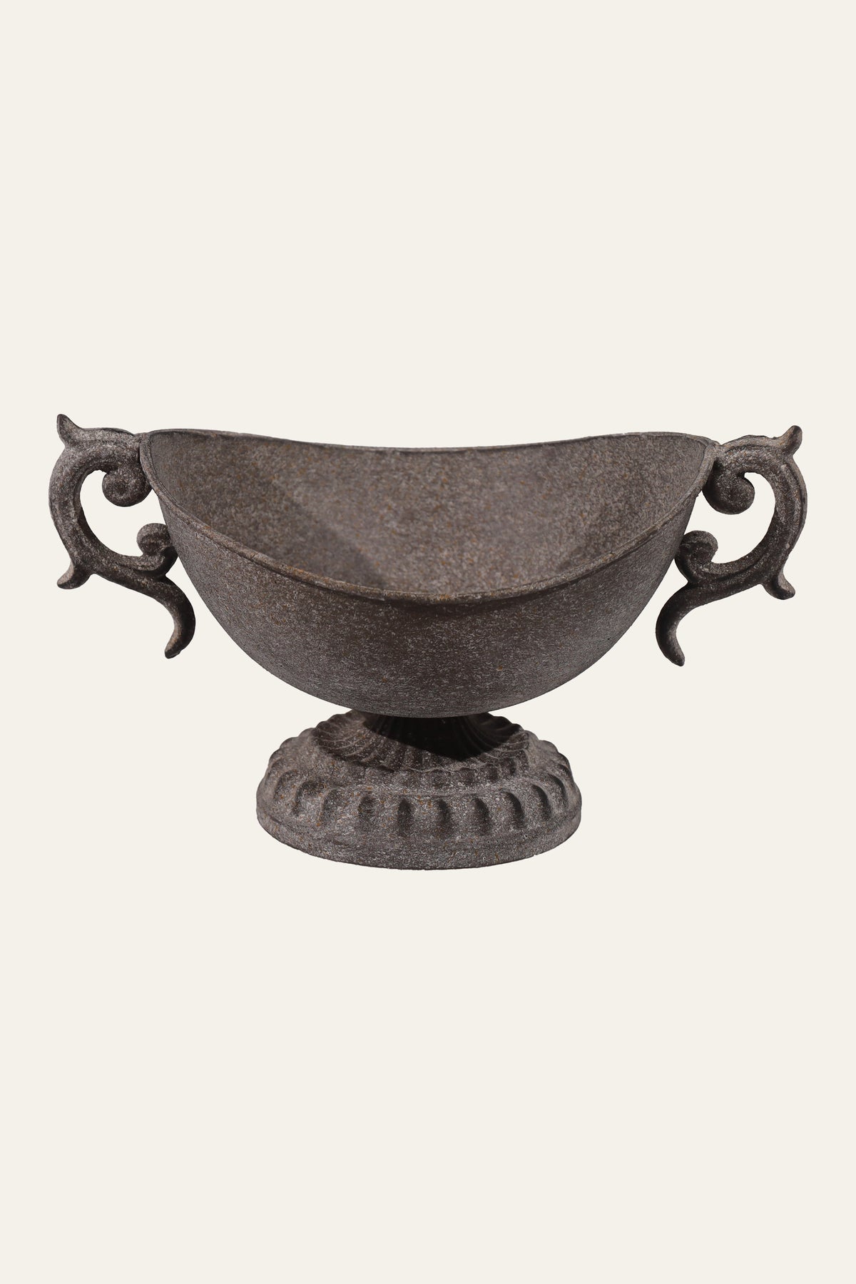 Metal Urn Planter with Scroll Handles in Textured Gray Finish