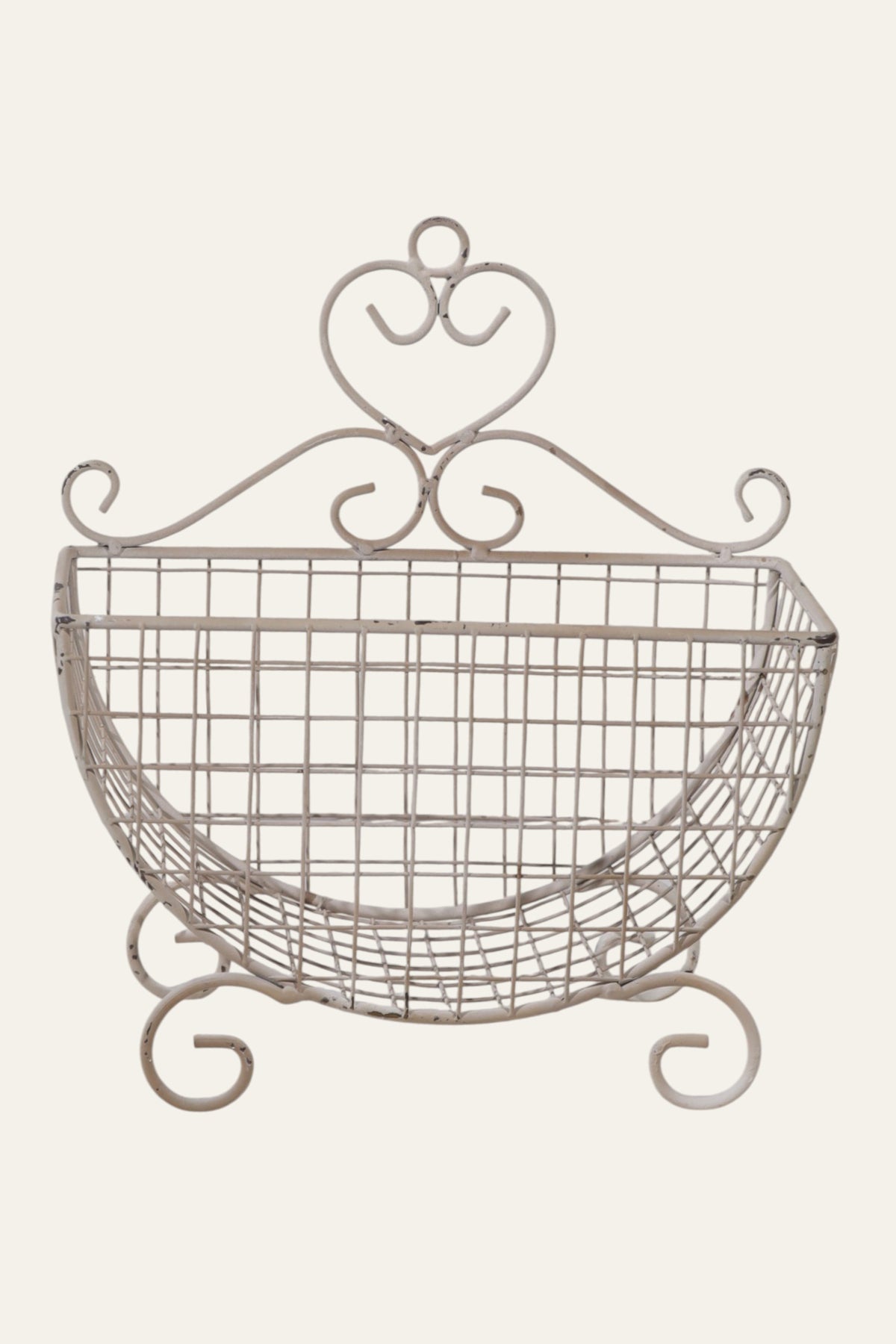 Ivory Crescent Shape Storage Basket with Curved Scroll Feet - Small