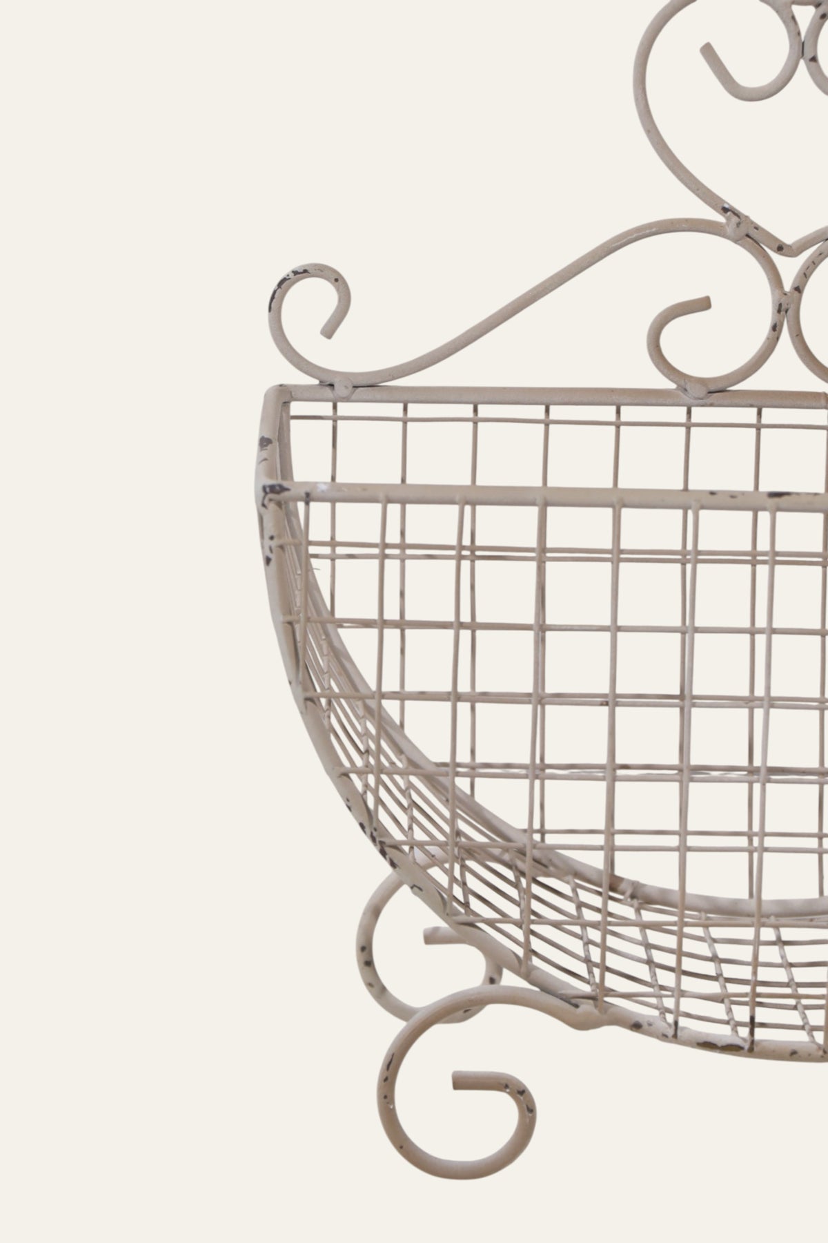 Ivory Crescent Shape Storage Basket with Curved Scroll Feet - Small