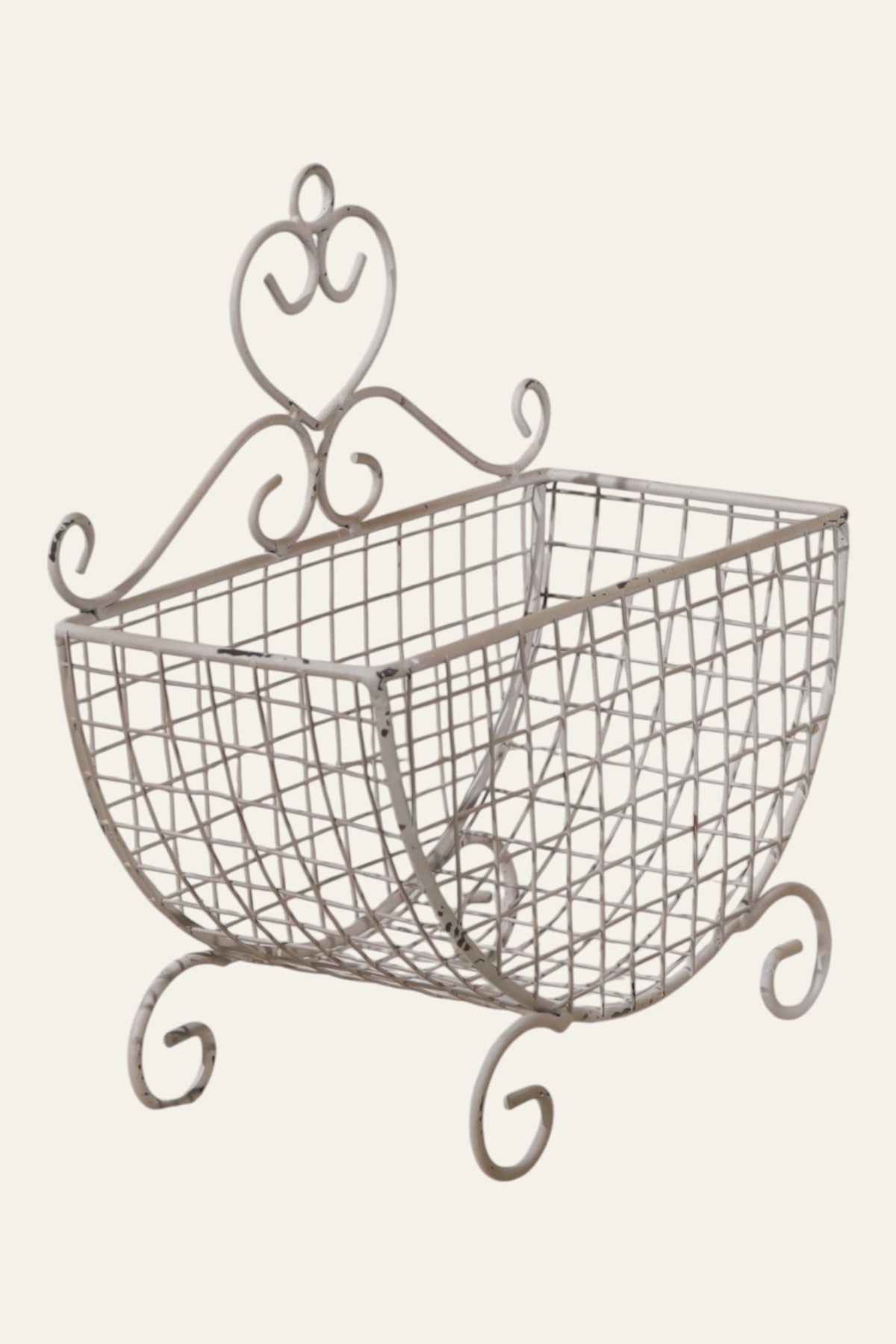Ivory Crescent Shape Storage Basket with Curved Scroll Feet - Small