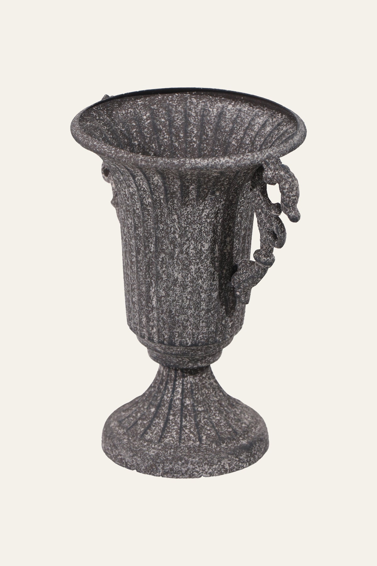 Fluted Urn Planter with Curved Handles in White & Gray Finish