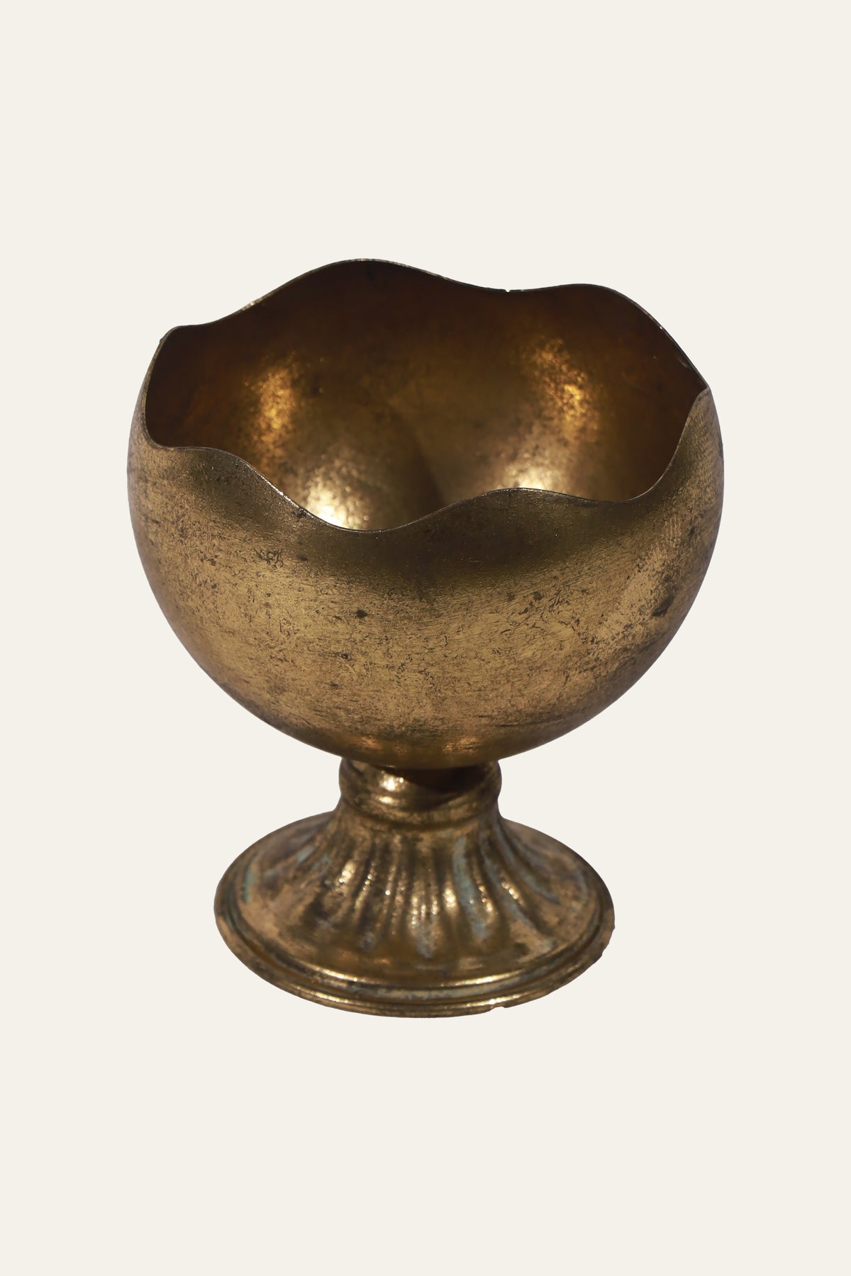 Scalloped Pedestal Candle Holder in Gold Toned Patina