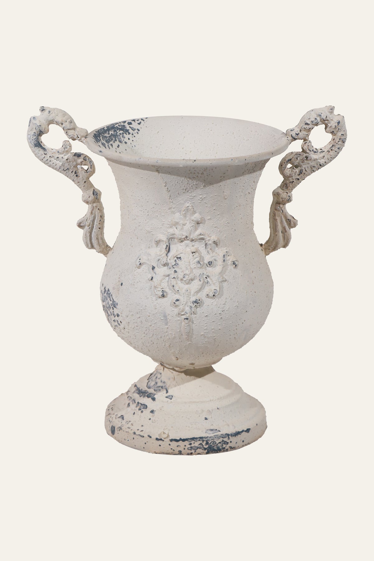 Antique White Baroque Flanged Urn Planter