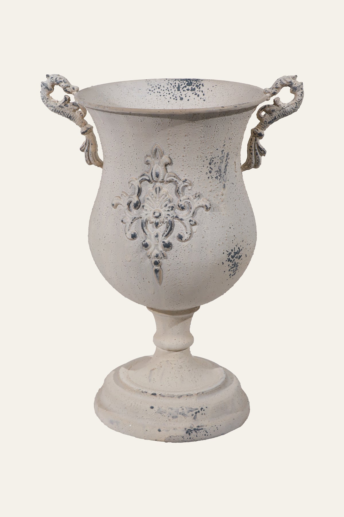 Antique White Baroque Pedestal Urn Planter