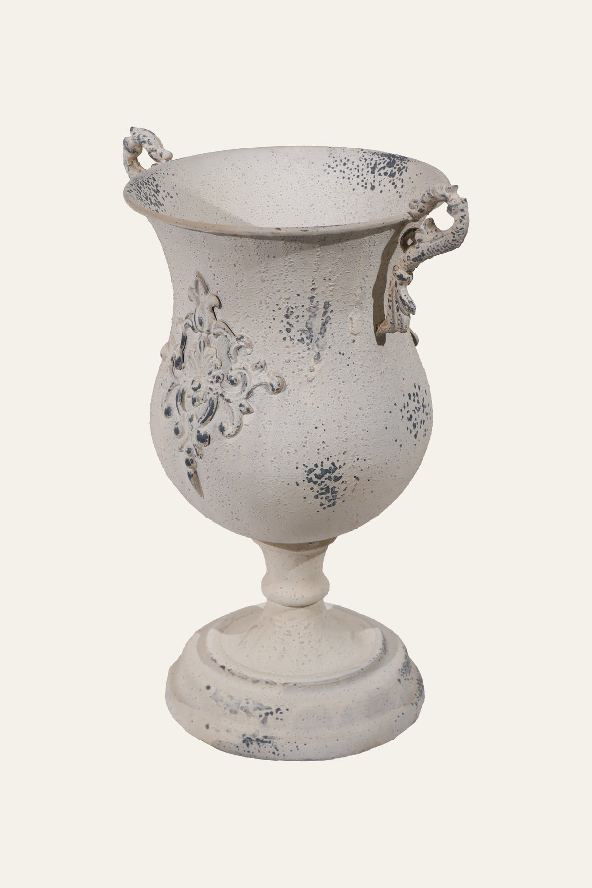 Antique White Baroque Pedestal Urn Planter
