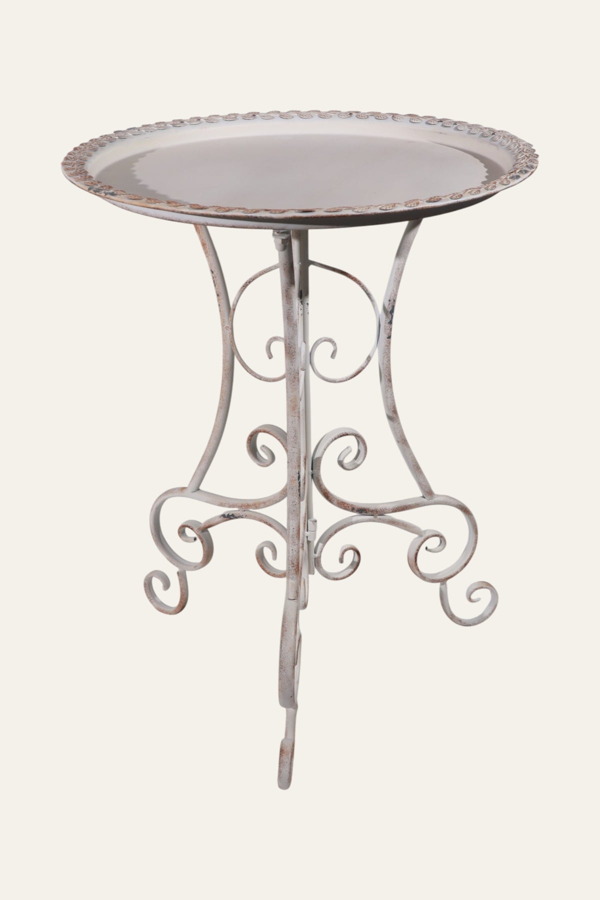 Round Scroll-Leg Side Table in Distress Finish