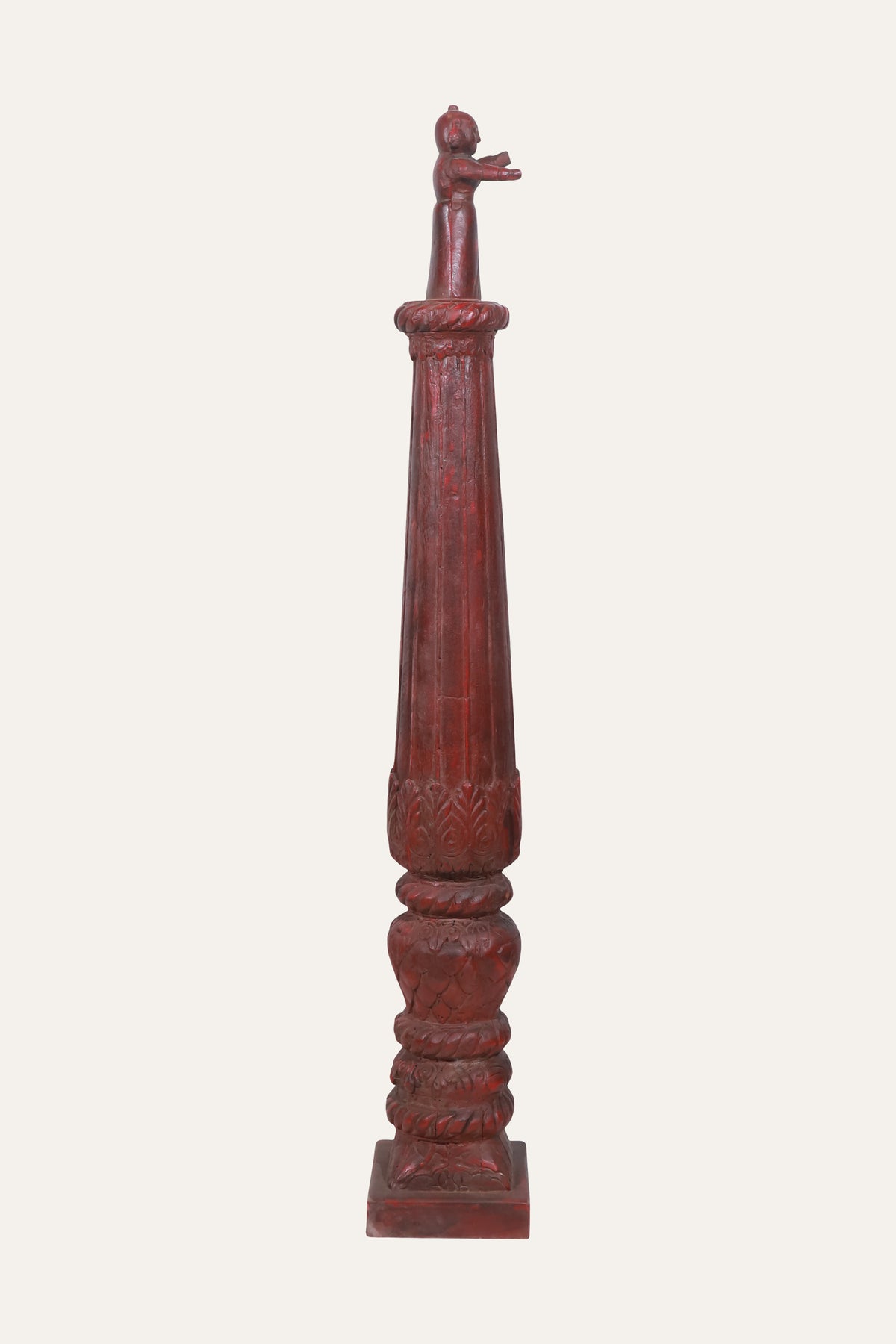 Indian Folk Art Wooden Doll on Carved Column