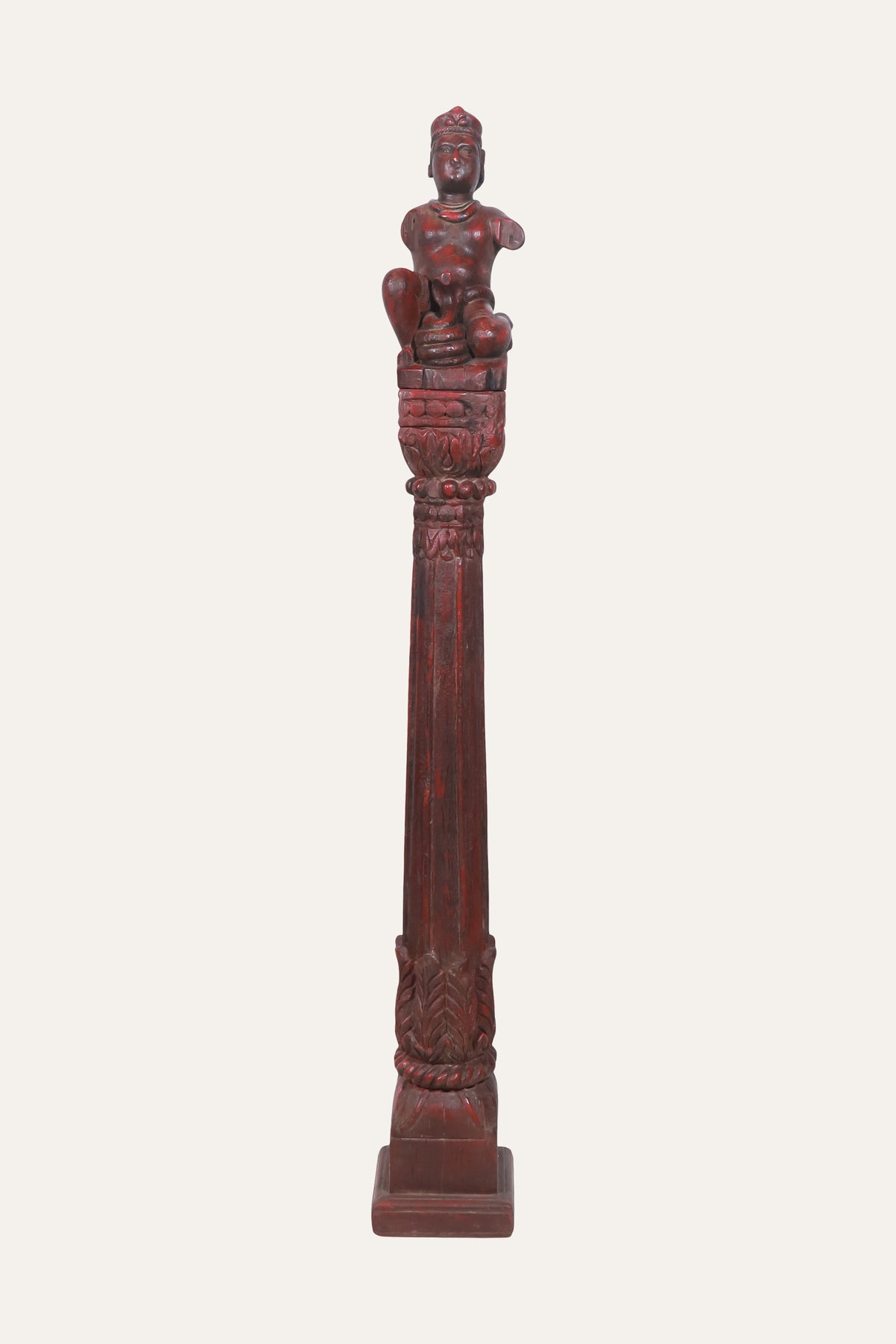 Seated Deity Figurine on Carved Fluted Column