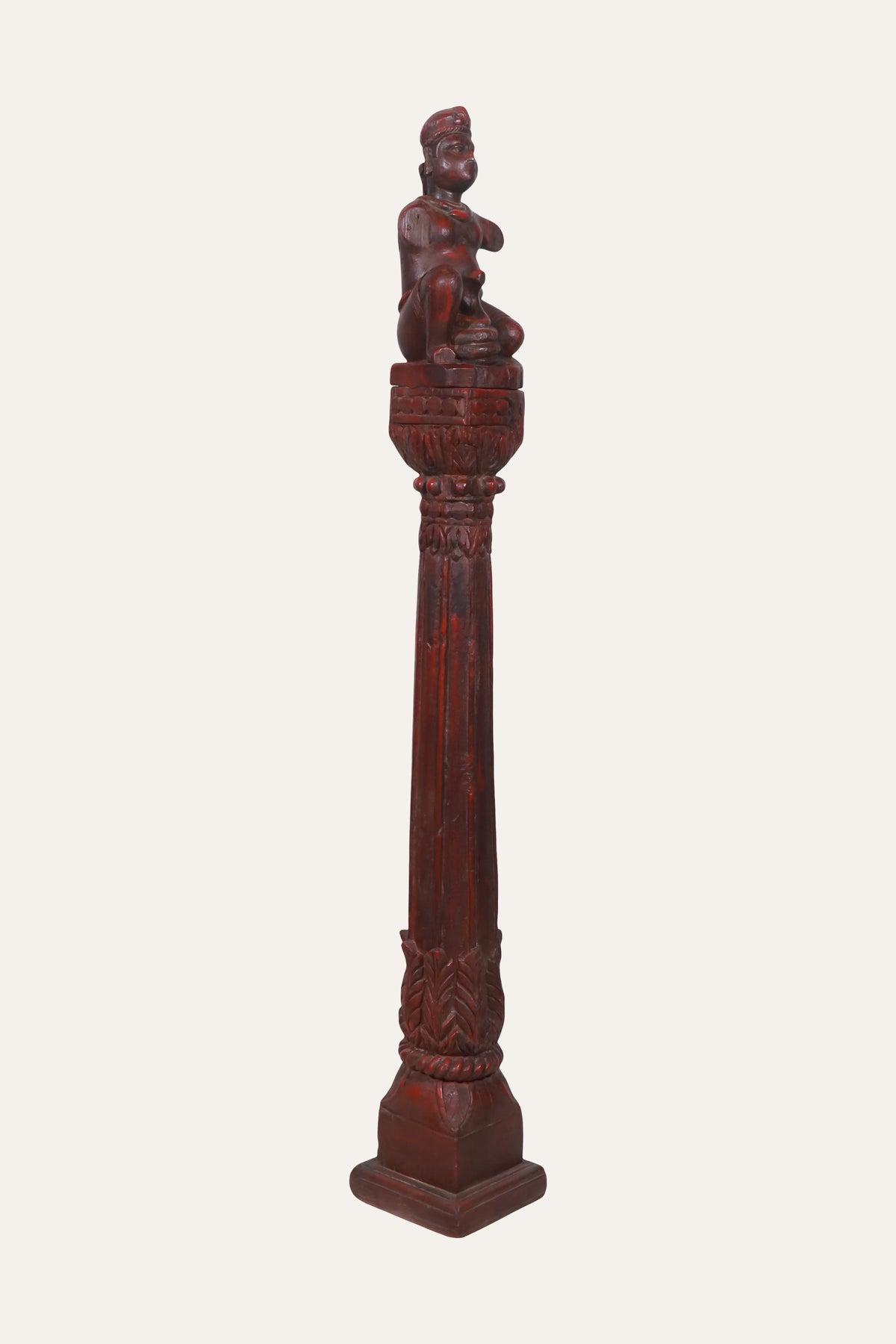 Seated Deity Figurine on Carved Fluted Column