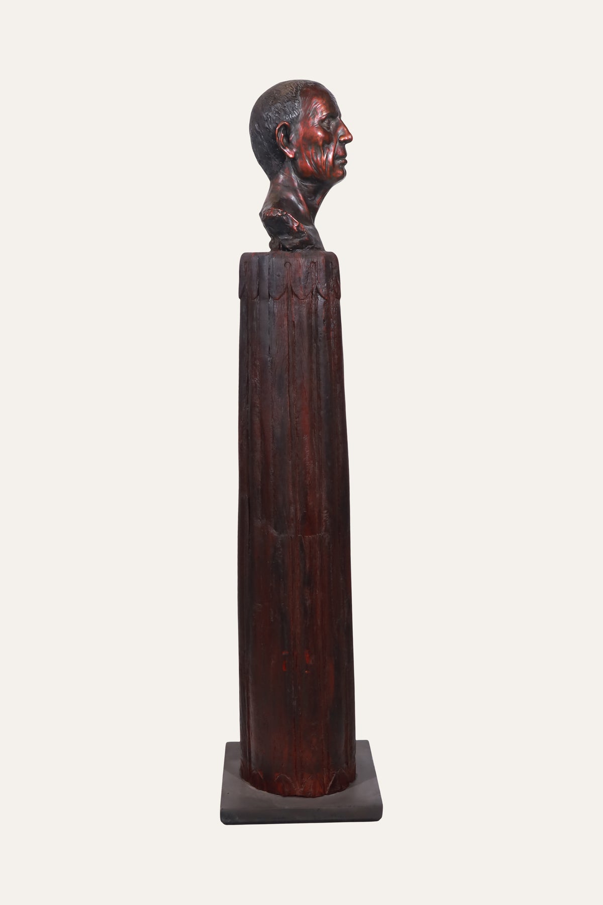 Carved Male Portrait Bust on Tall Faceted Pedestal