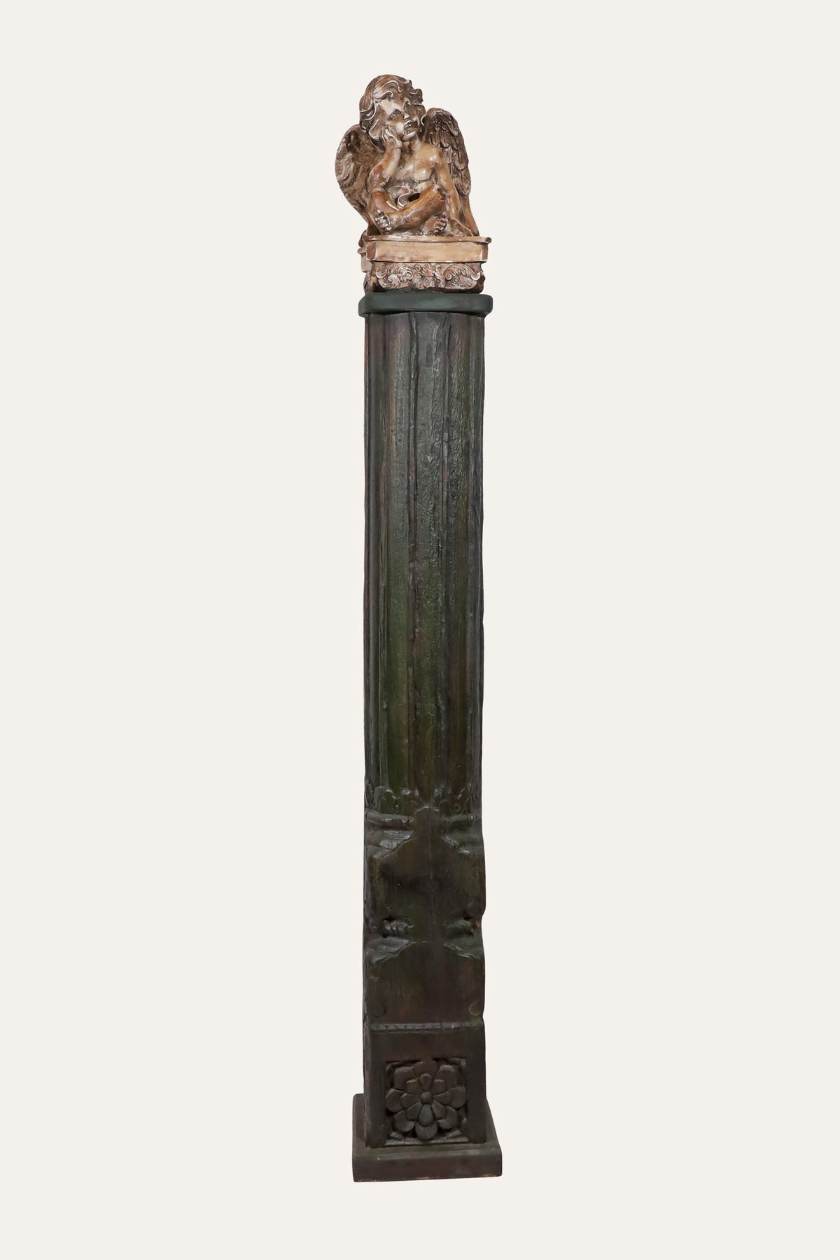Vintage Cherub Angel Figurine on Column Pedestal