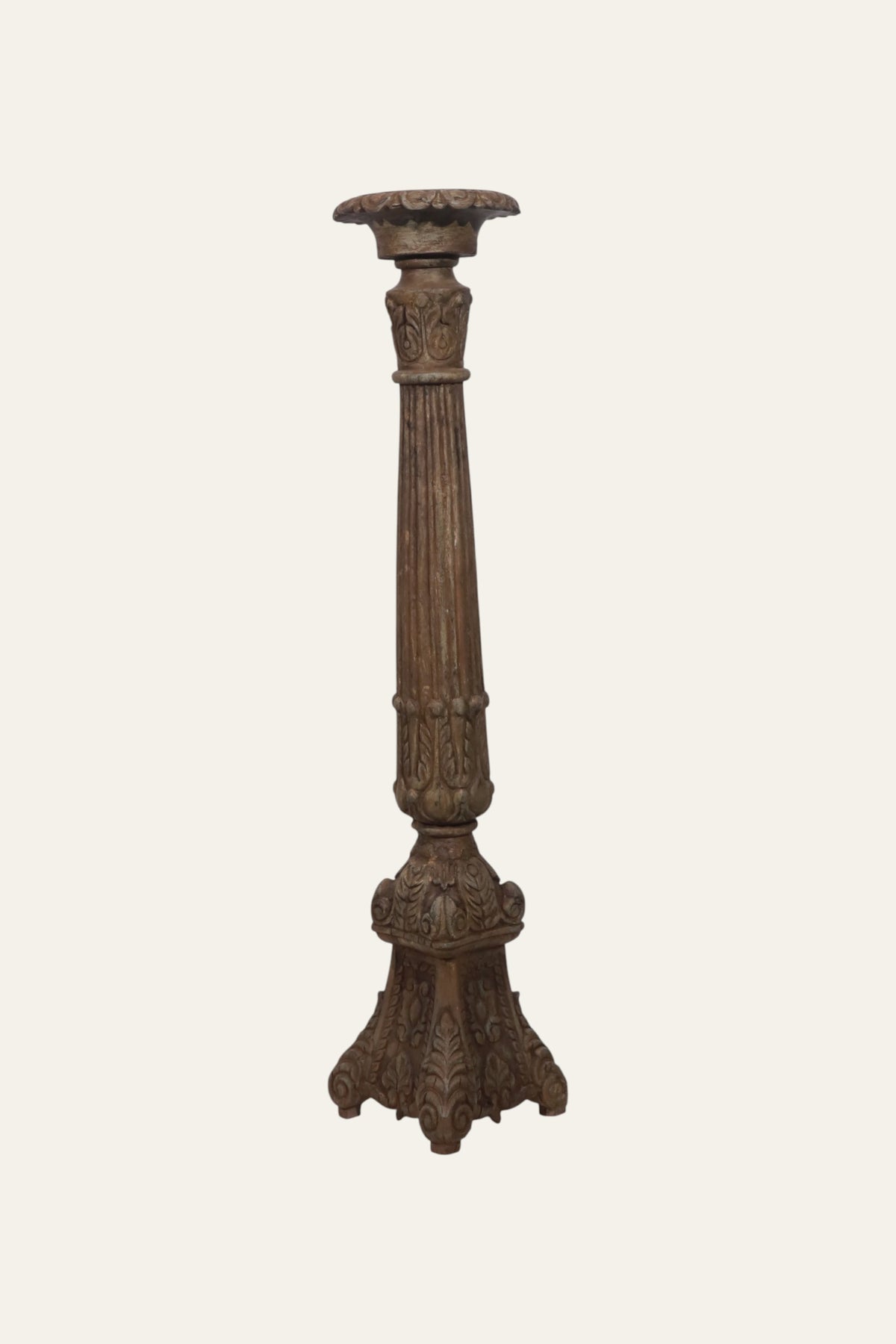Tall Fluted Carved Candle Pedestal for Living Areas