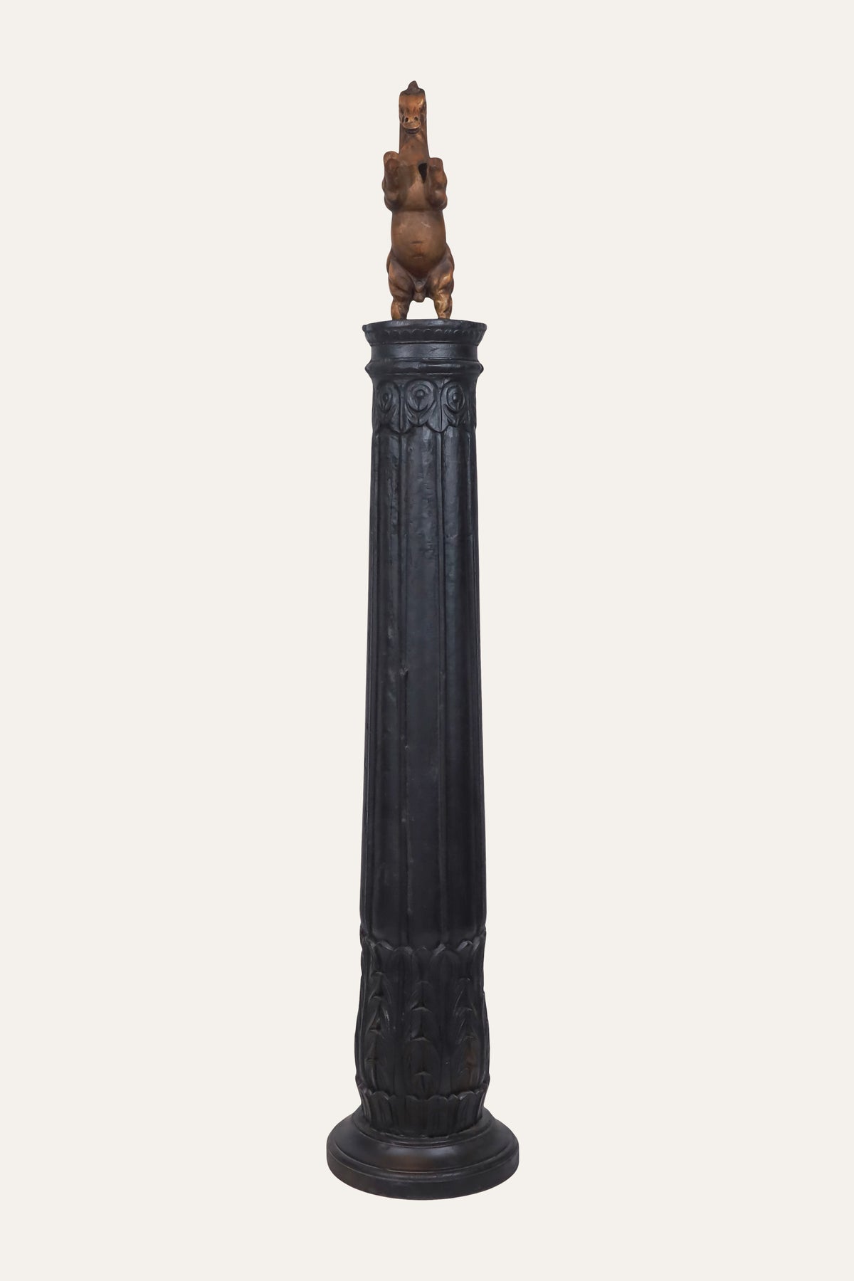 Rearing Horse Sculpture on Black Fluted Pedestal