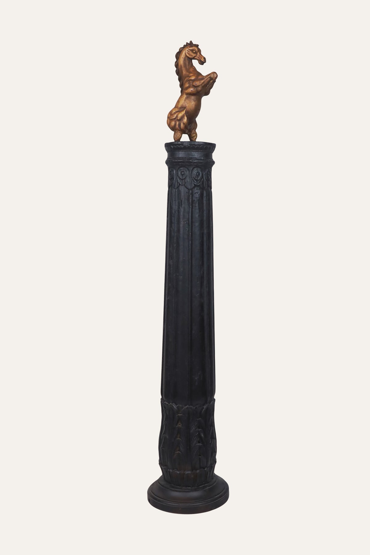 Rearing Horse Sculpture on Black Fluted Pedestal