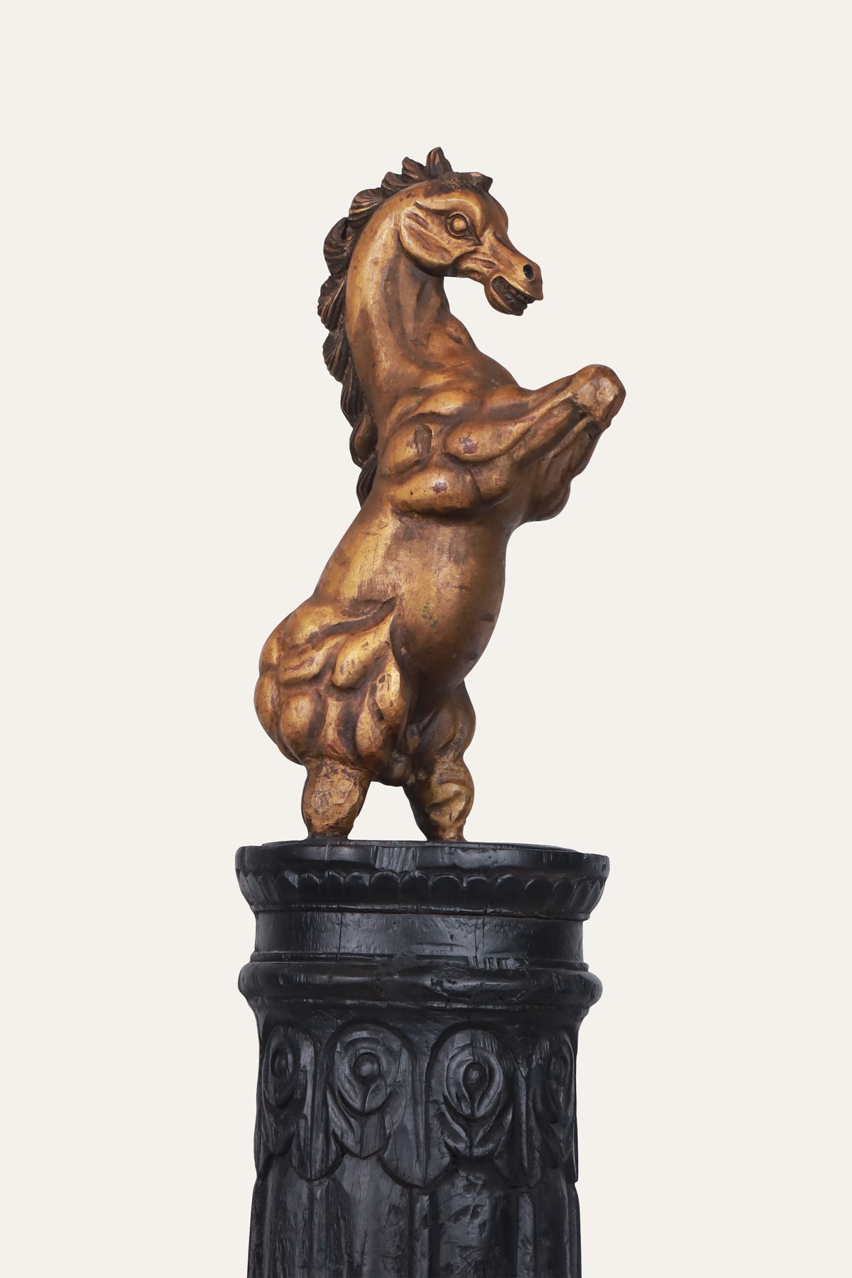 Rearing Horse Sculpture on Black Fluted Pedestal