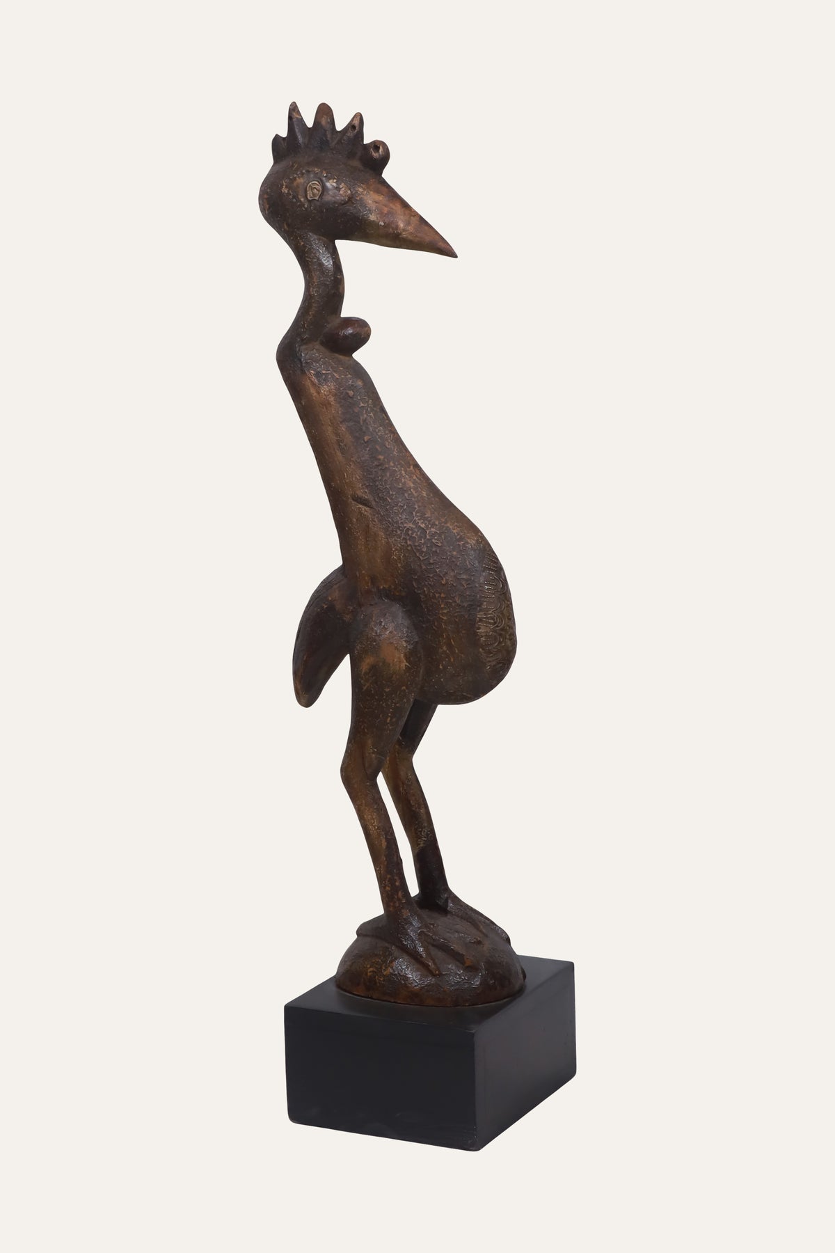 Carved African Senufo Bird Sculpture on Black Display Base