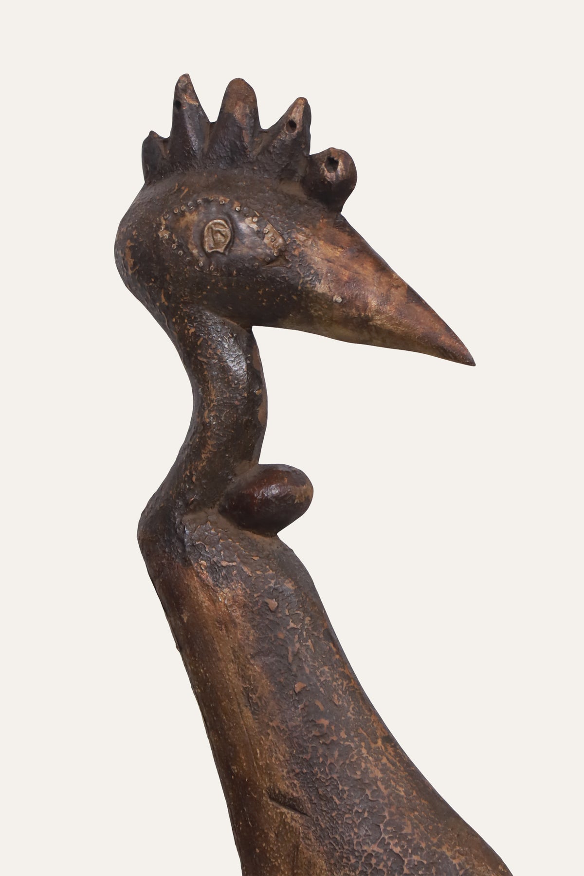 Carved African Senufo Bird Sculpture on Black Display Base