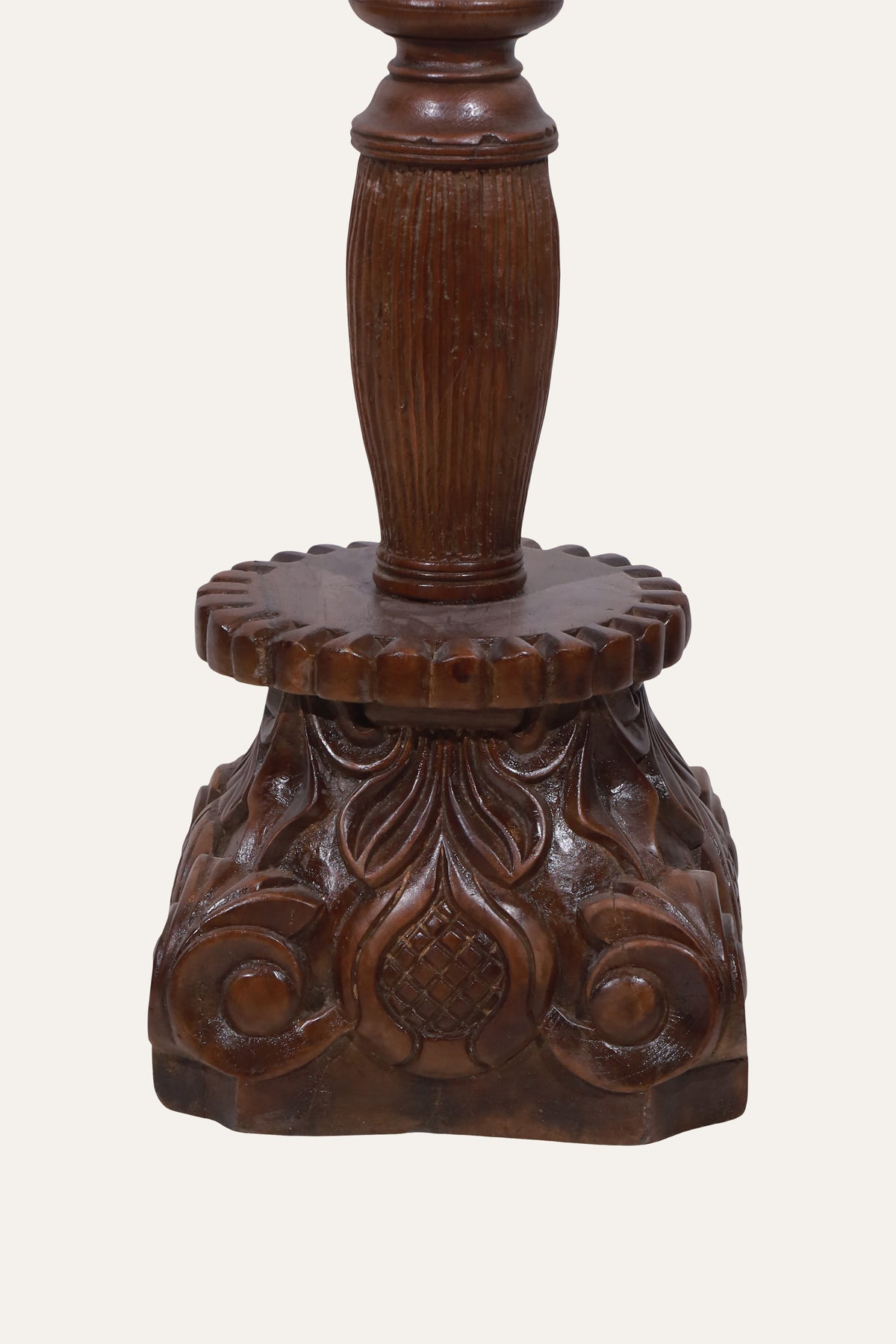 Vintage Carved Wooden Pedestal Bowl Stand with Ornate Base
