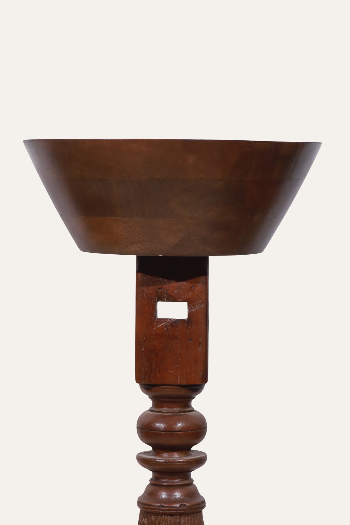 Vintage Carved Wooden Pedestal Bowl Stand with Ornate Base