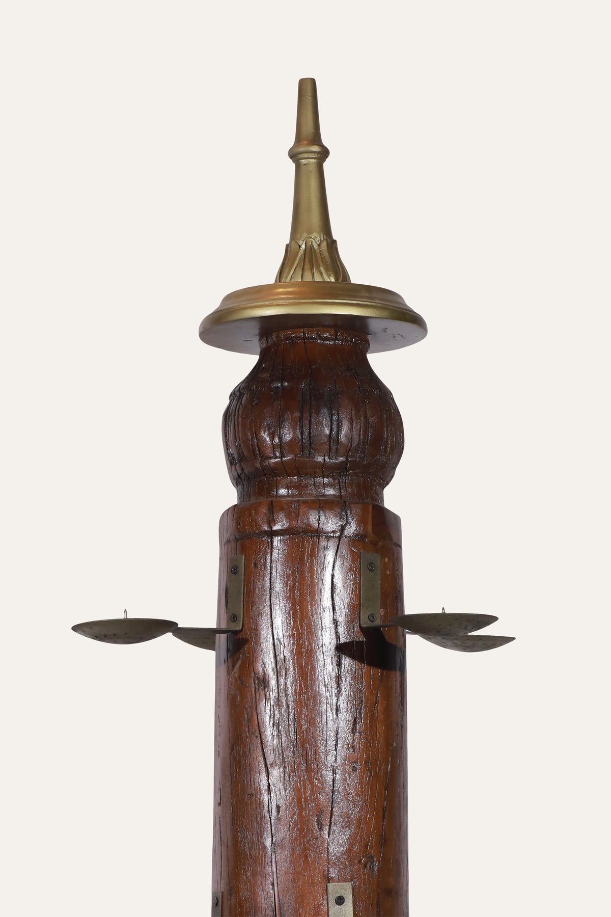 Antique South Indian Multi-Tiered Candle Stand with Wood Column