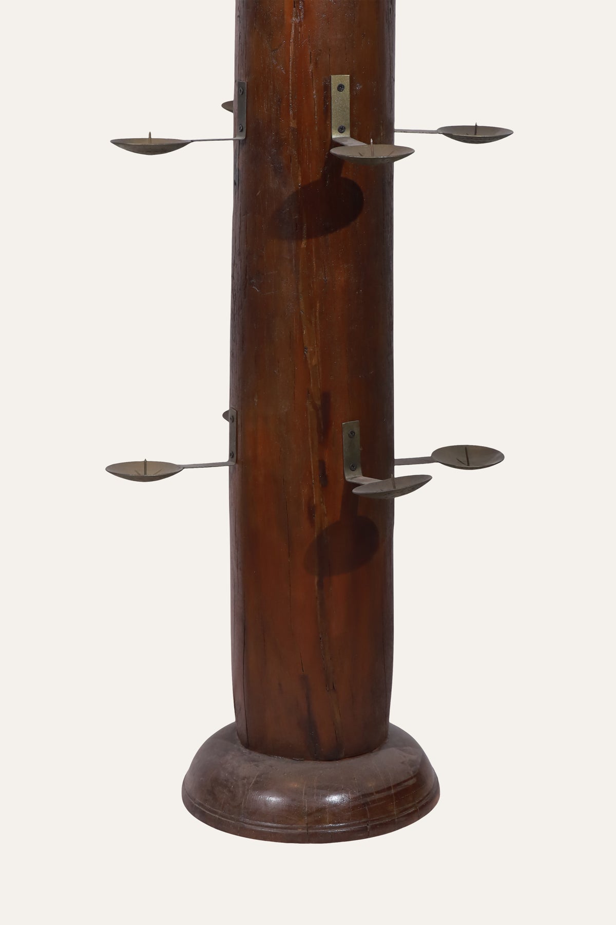 Antique South Indian Multi-Tiered Candle Stand with Wood Column