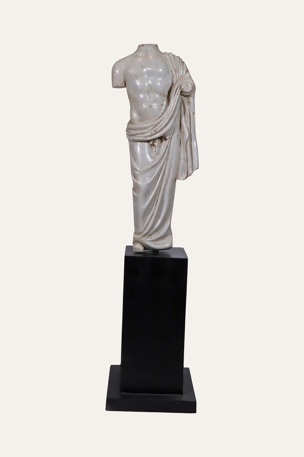 Roman Male Torso Sculpture on Black Plinth for Luxury Homes