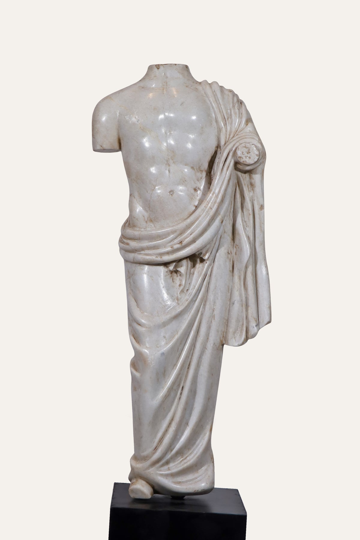 Roman Male Torso Sculpture on Black Plinth for Luxury Homes