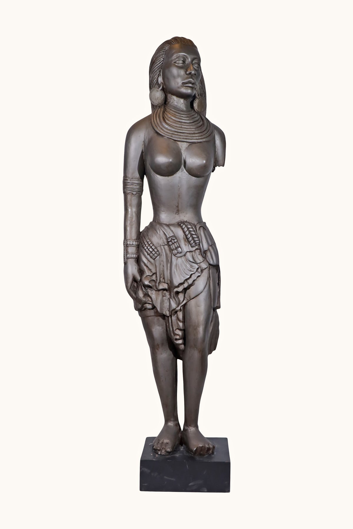 Egyptian Female Tribal Figurine on Black Base - Floor Decor for Living Rooms