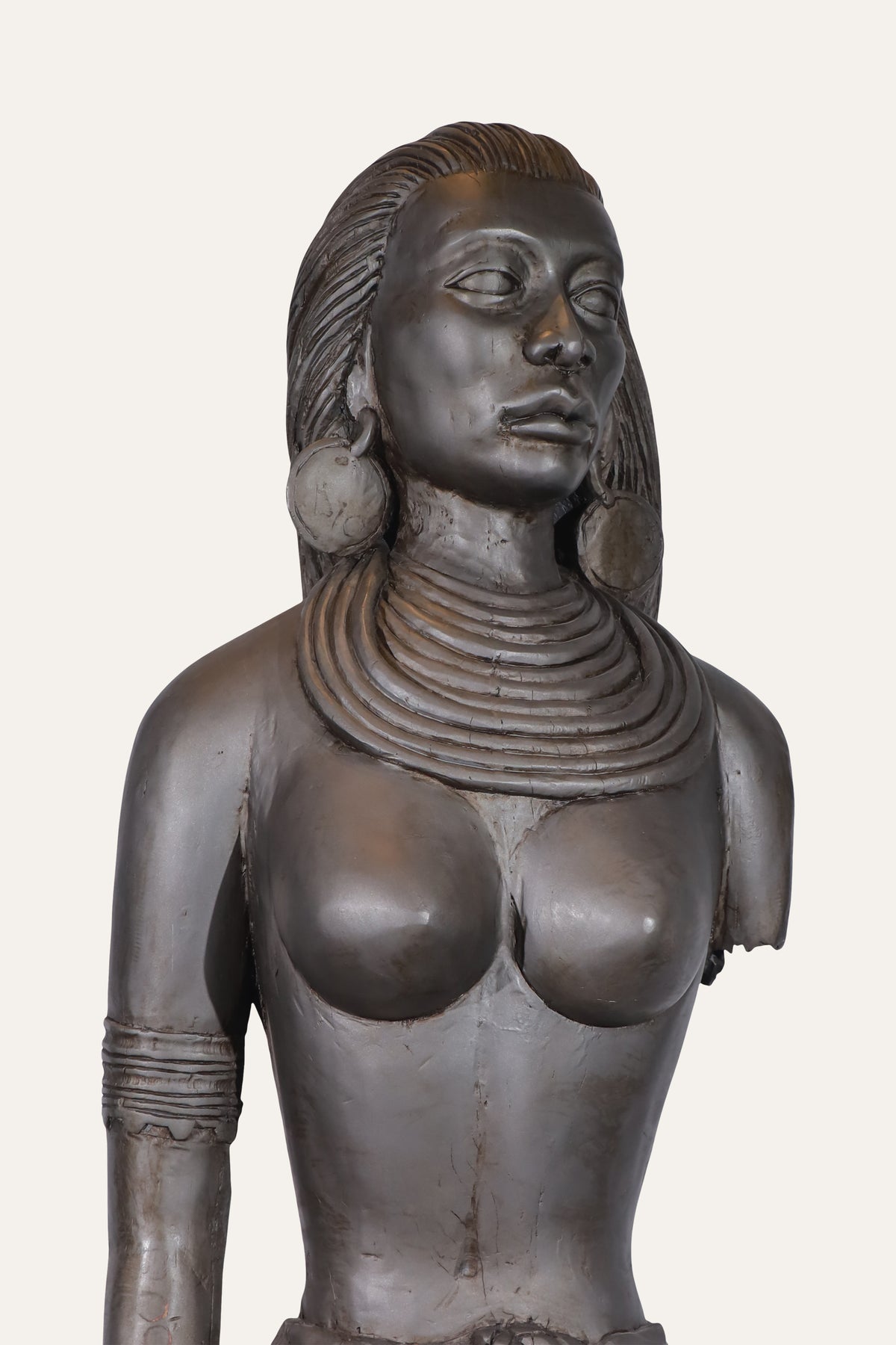 Egyptian Female Tribal Figurine on Black Base - Floor Decor for Living Rooms