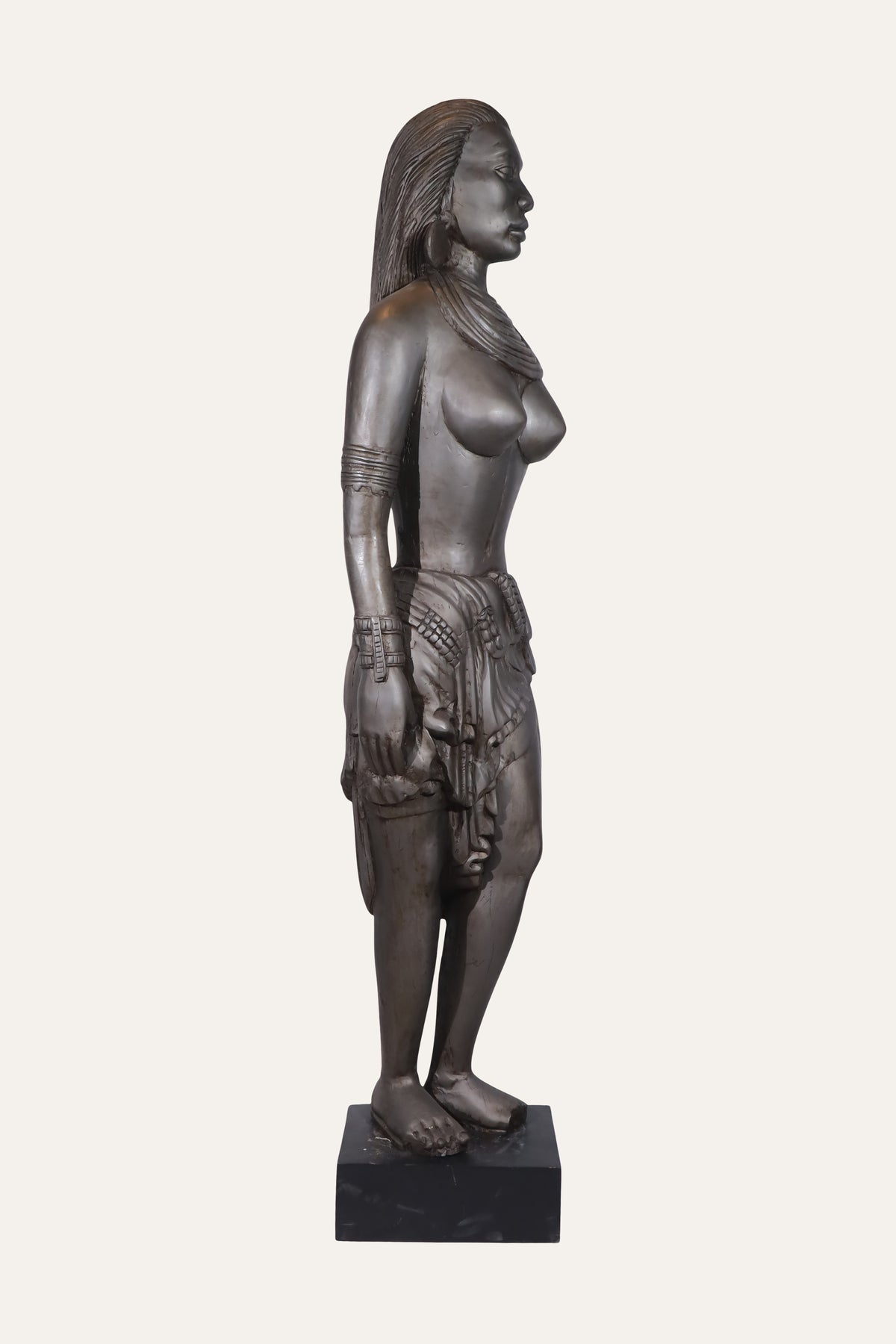Egyptian Female Tribal Figurine on Black Base - Floor Decor for Living Rooms