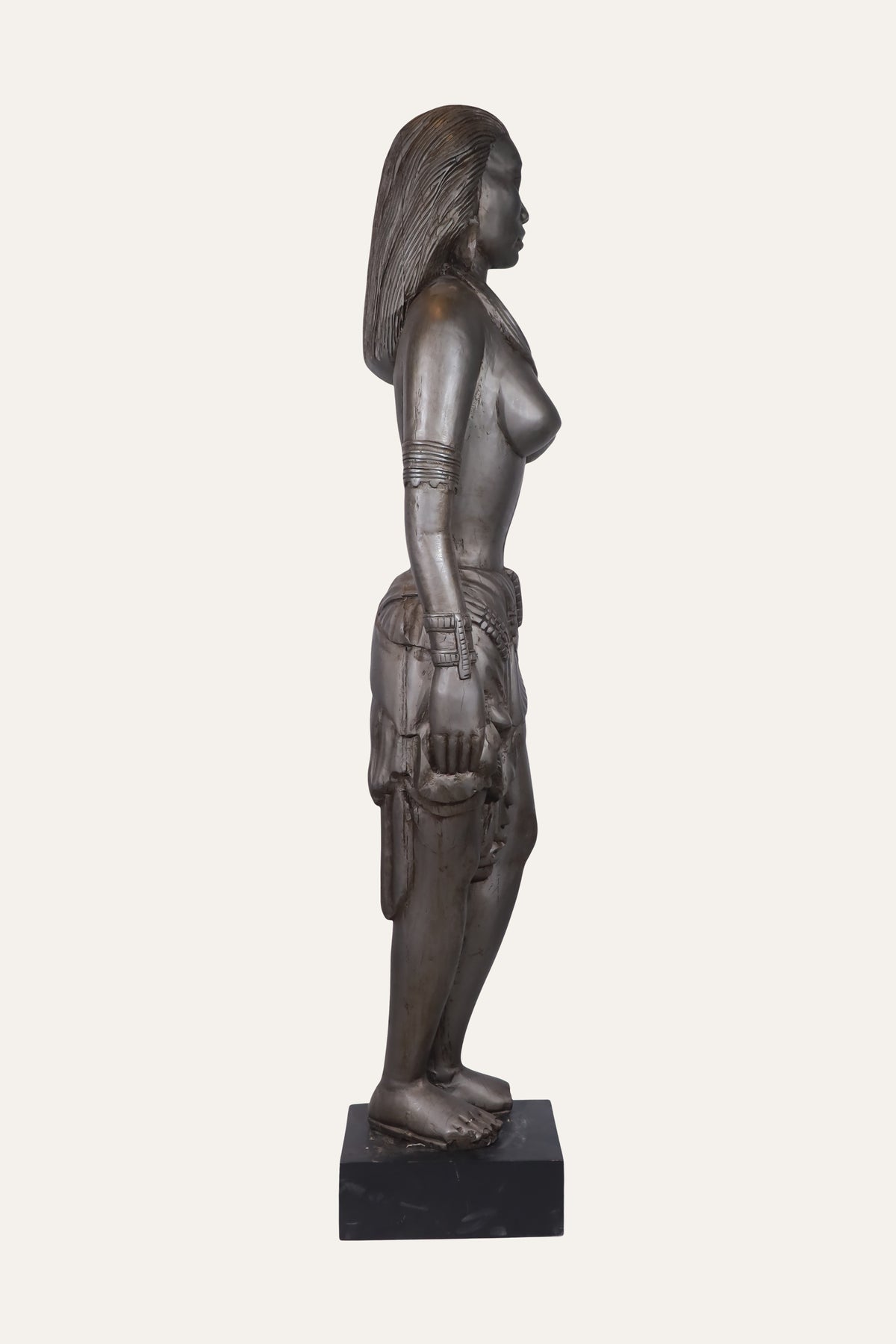 Egyptian Female Tribal Figurine on Black Base - Floor Decor for Living Rooms