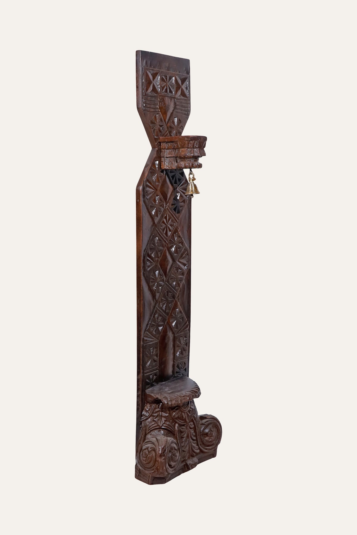 Carved Floral Wooden Wall Sconce with Candle Holder