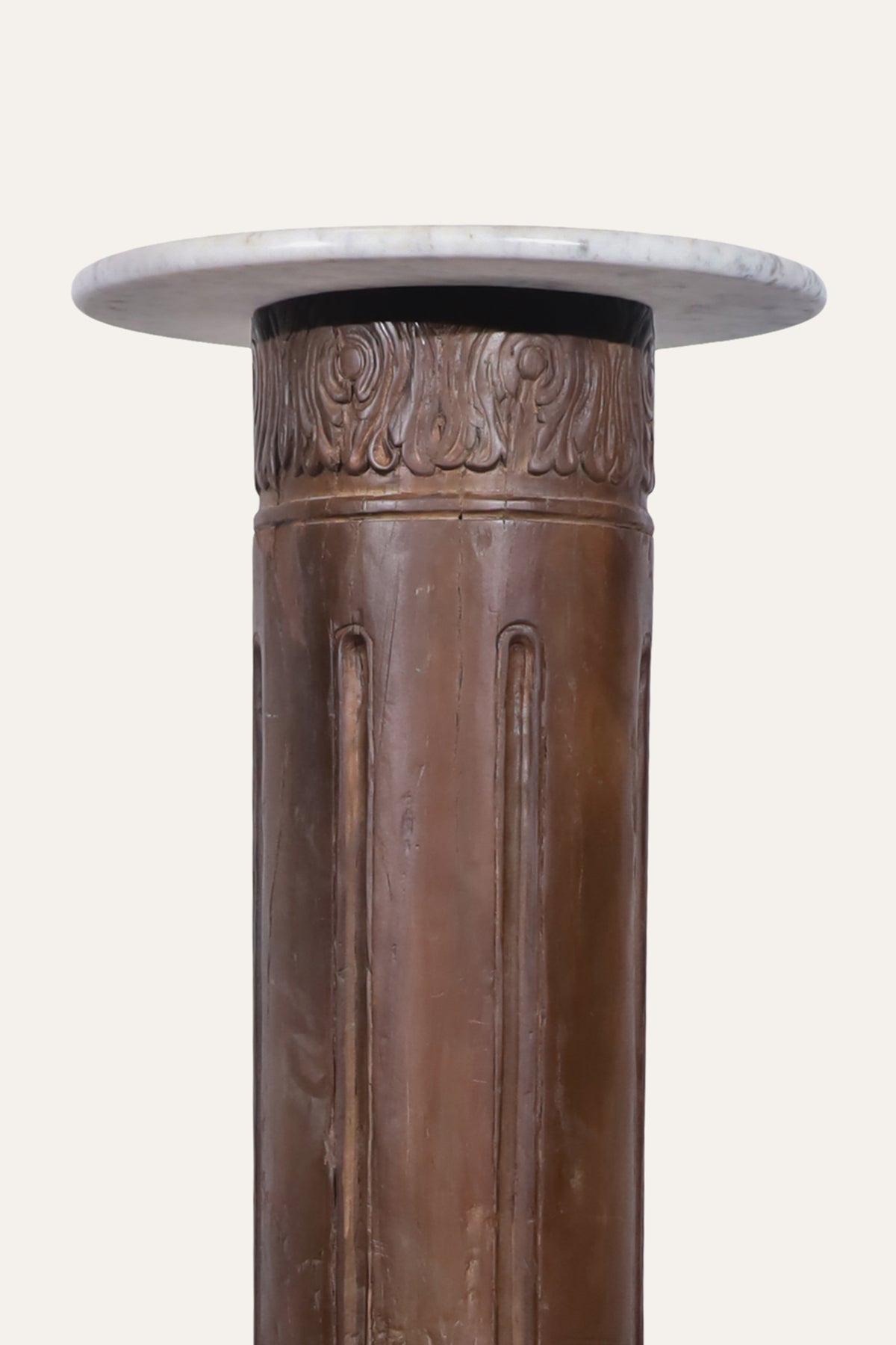 Carved Wood Display Column Pedestal with Marble Top