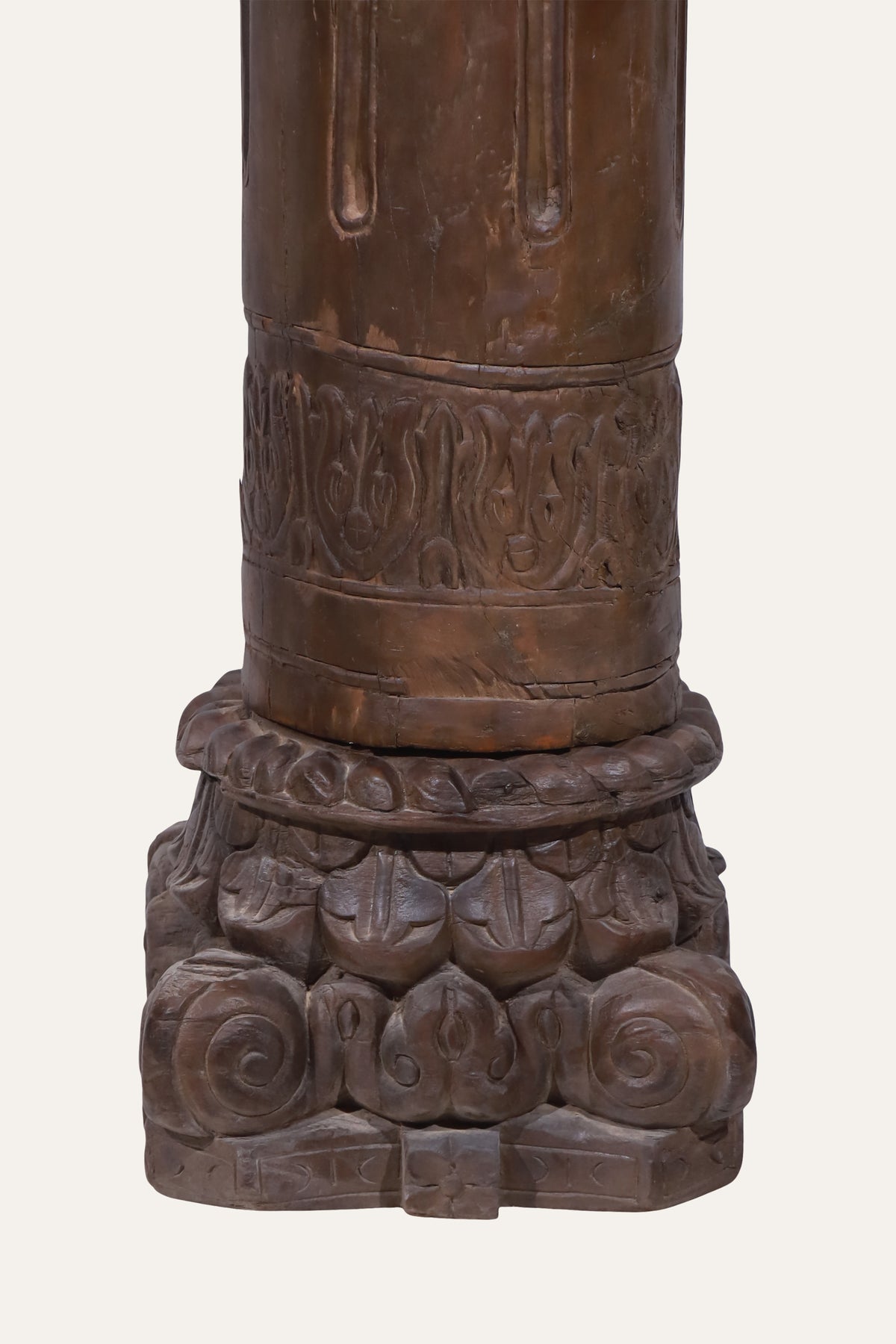 Carved Wood Display Column Pedestal with Marble Top