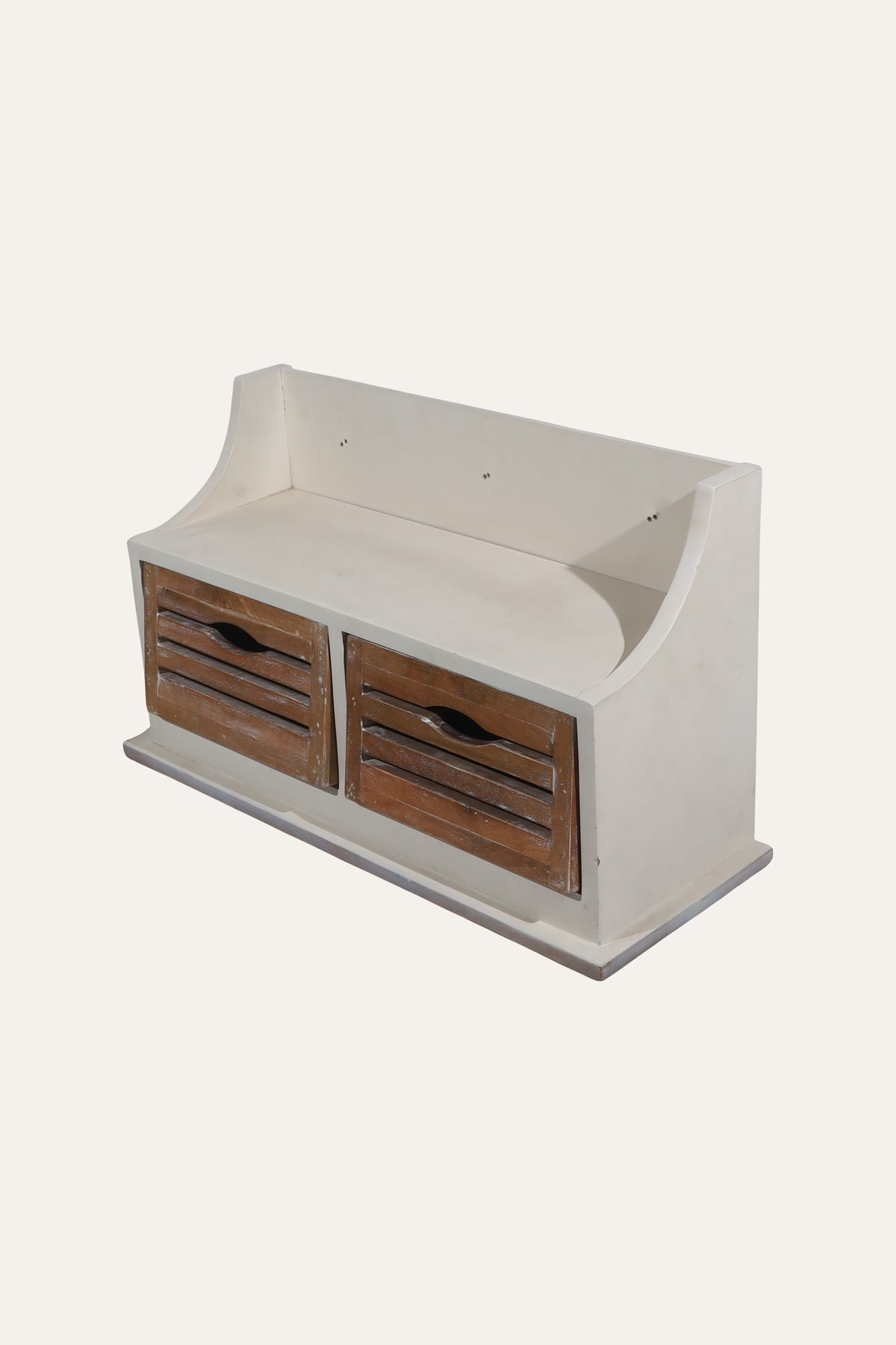 White Wall Shelf with Two Slatted Wood Drawers