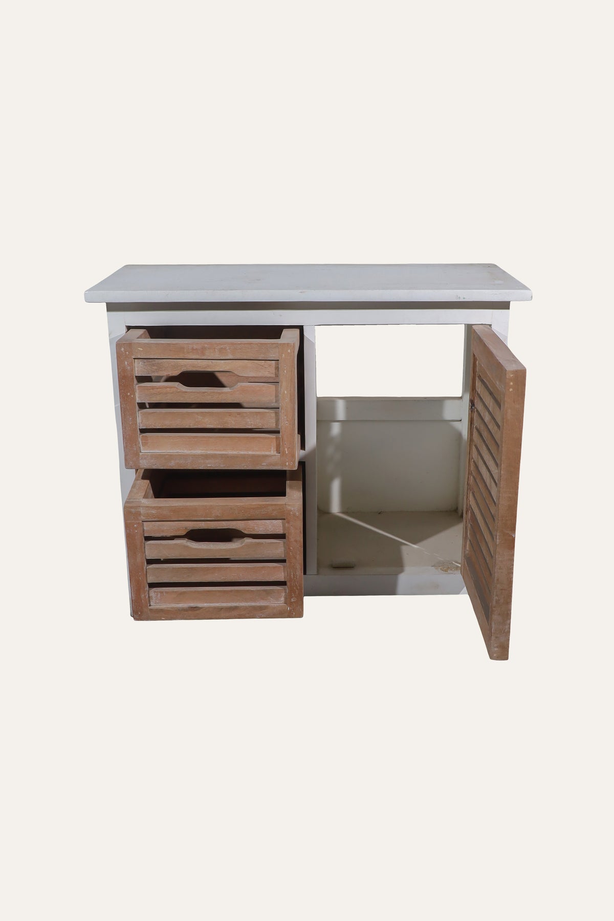 Dual Tone Slatted Storage Cabinet with 2-Drawers & 1-Door