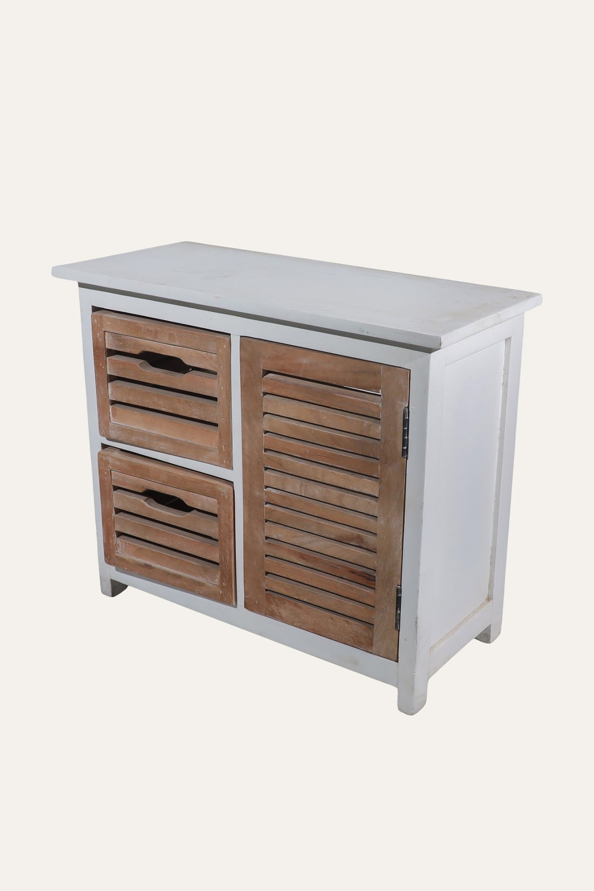 Dual Tone Slatted Storage Cabinet with 2-Drawers & 1-Door