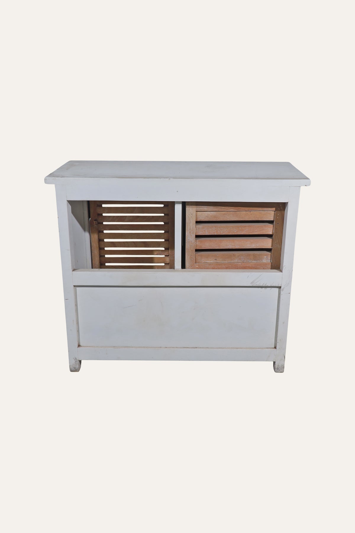 Dual Tone Slatted Storage Cabinet with 2-Drawers & 1-Door