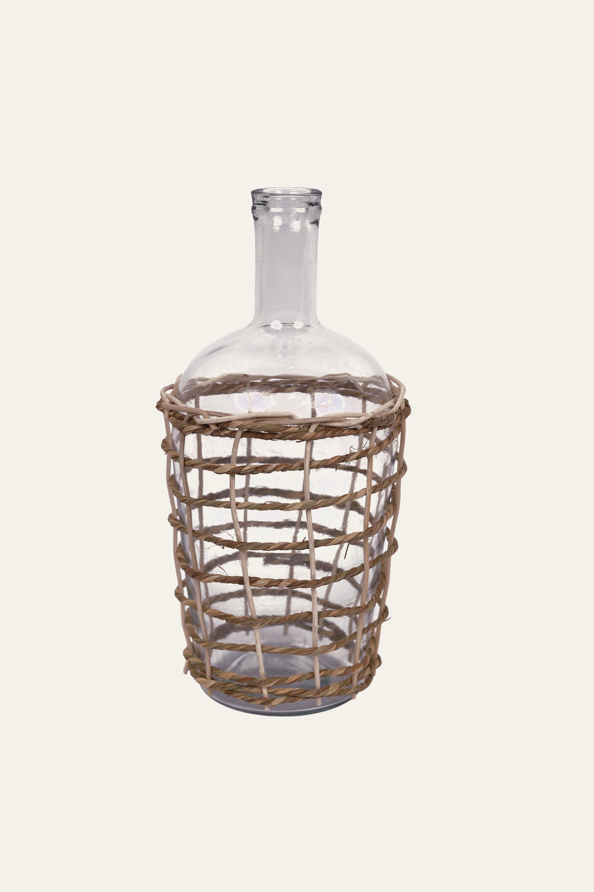 Handwoven Open Weave Clear Glass Bottle Vase - Petite