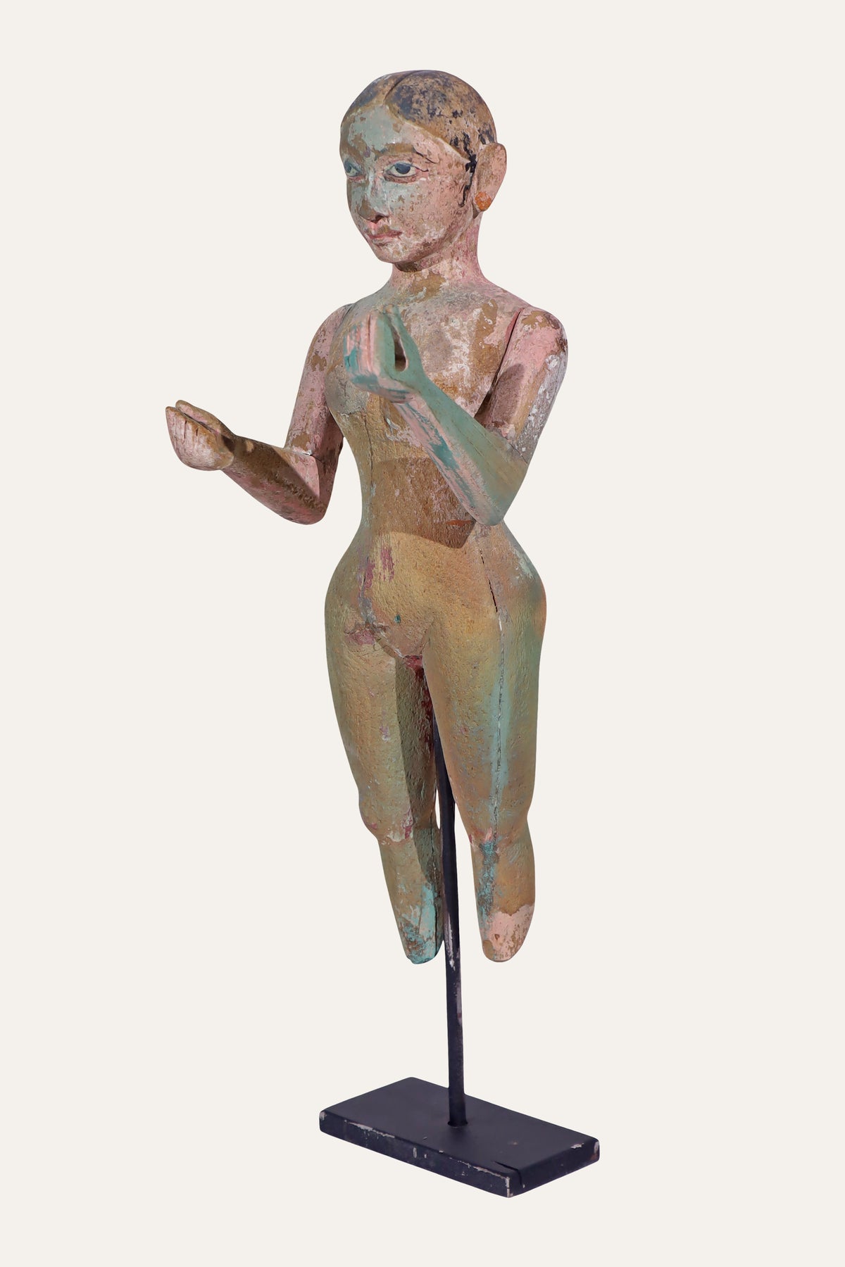 Standing Puppet Indian Folk Sculpture on Metal Stand