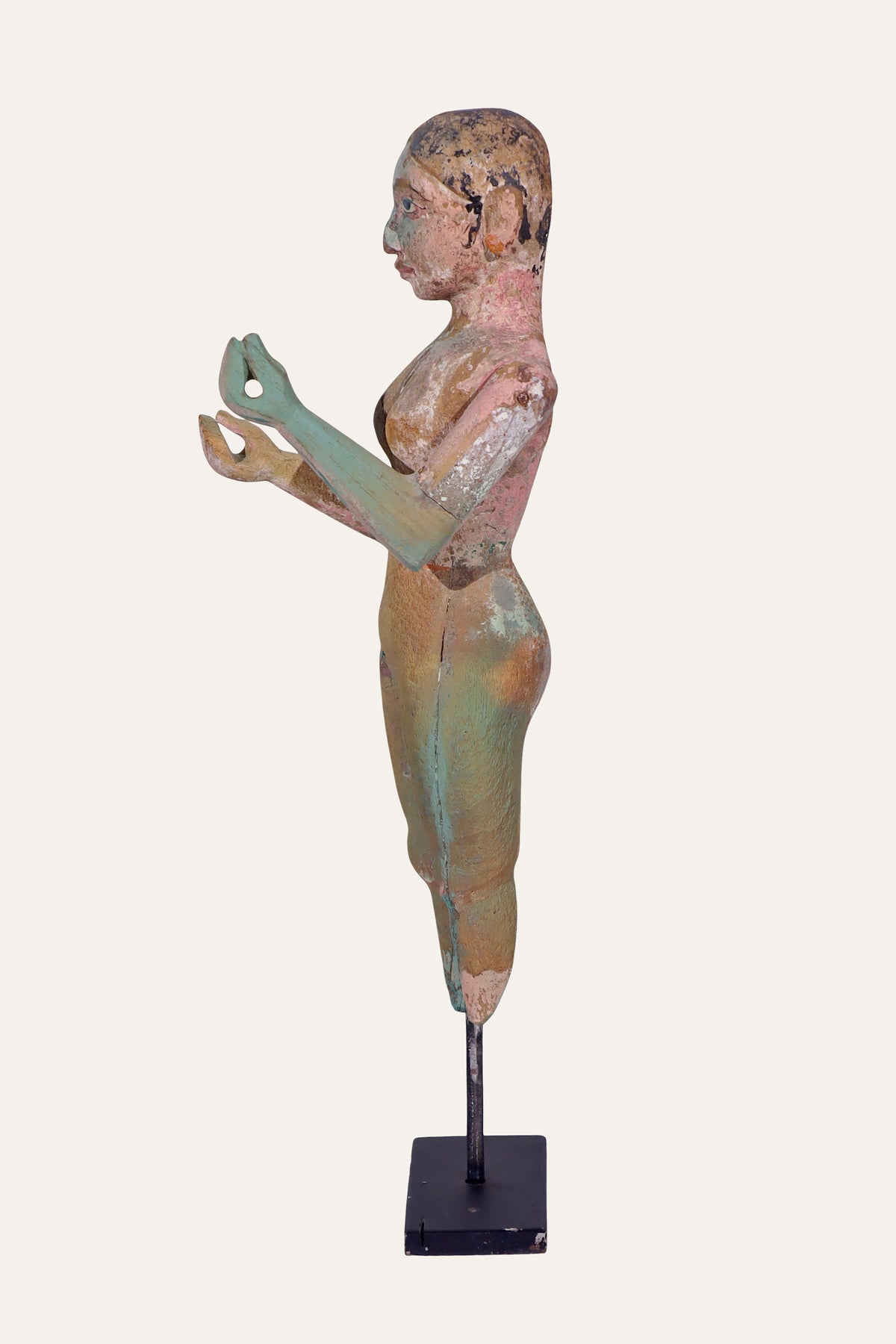 Standing Puppet Indian Folk Sculpture on Metal Stand