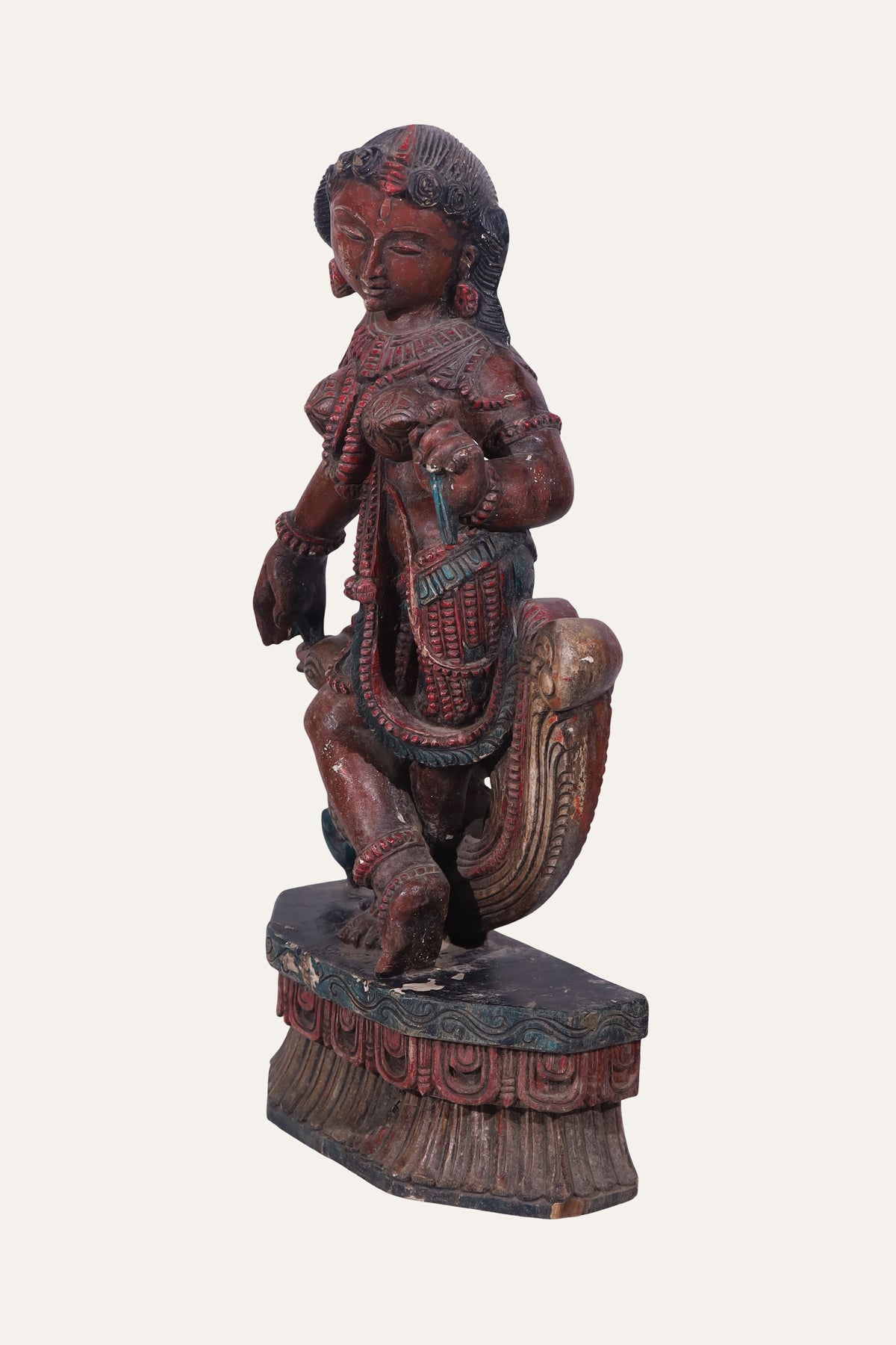 Hand-Painted Temple-Style Apsara Figurine with Peacock