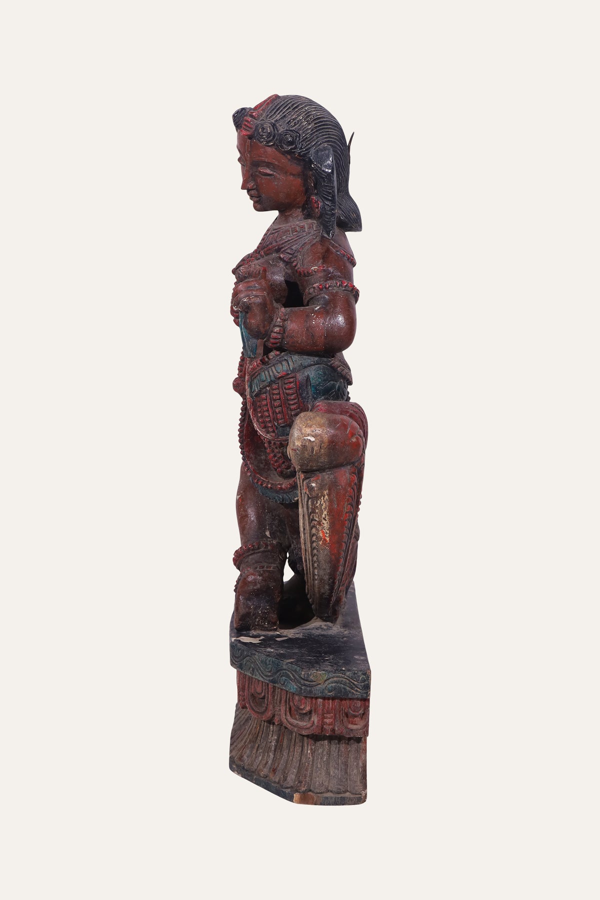 Hand-Painted Temple-Style Apsara Figurine with Peacock