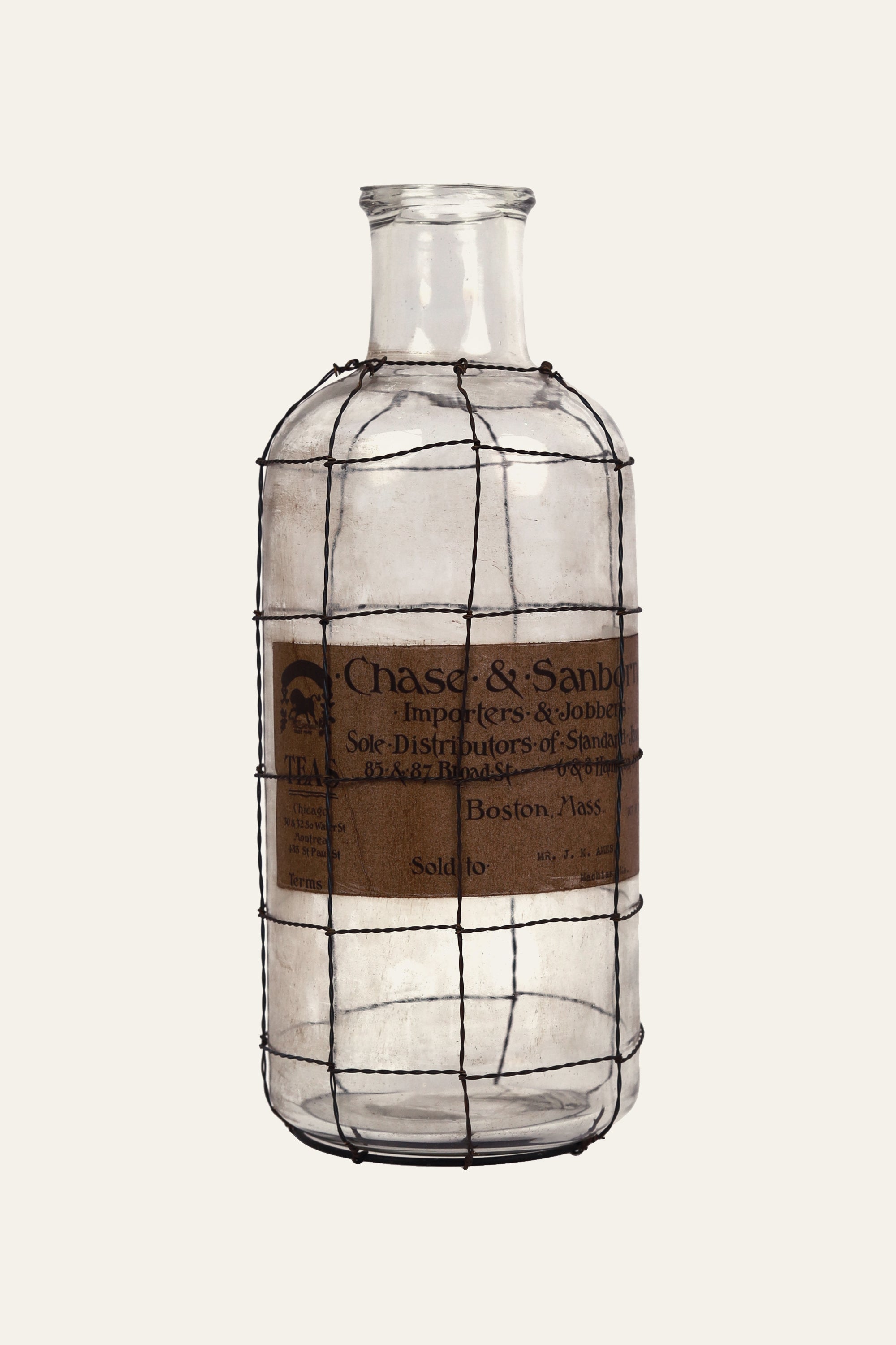 Vintage-style Decorative Wire-Caged Glass Bottle