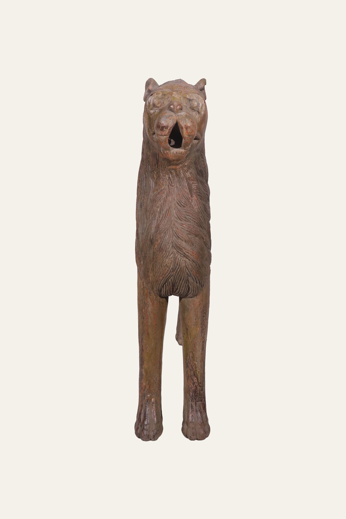Tall Carved Guardian Lion Sculpture