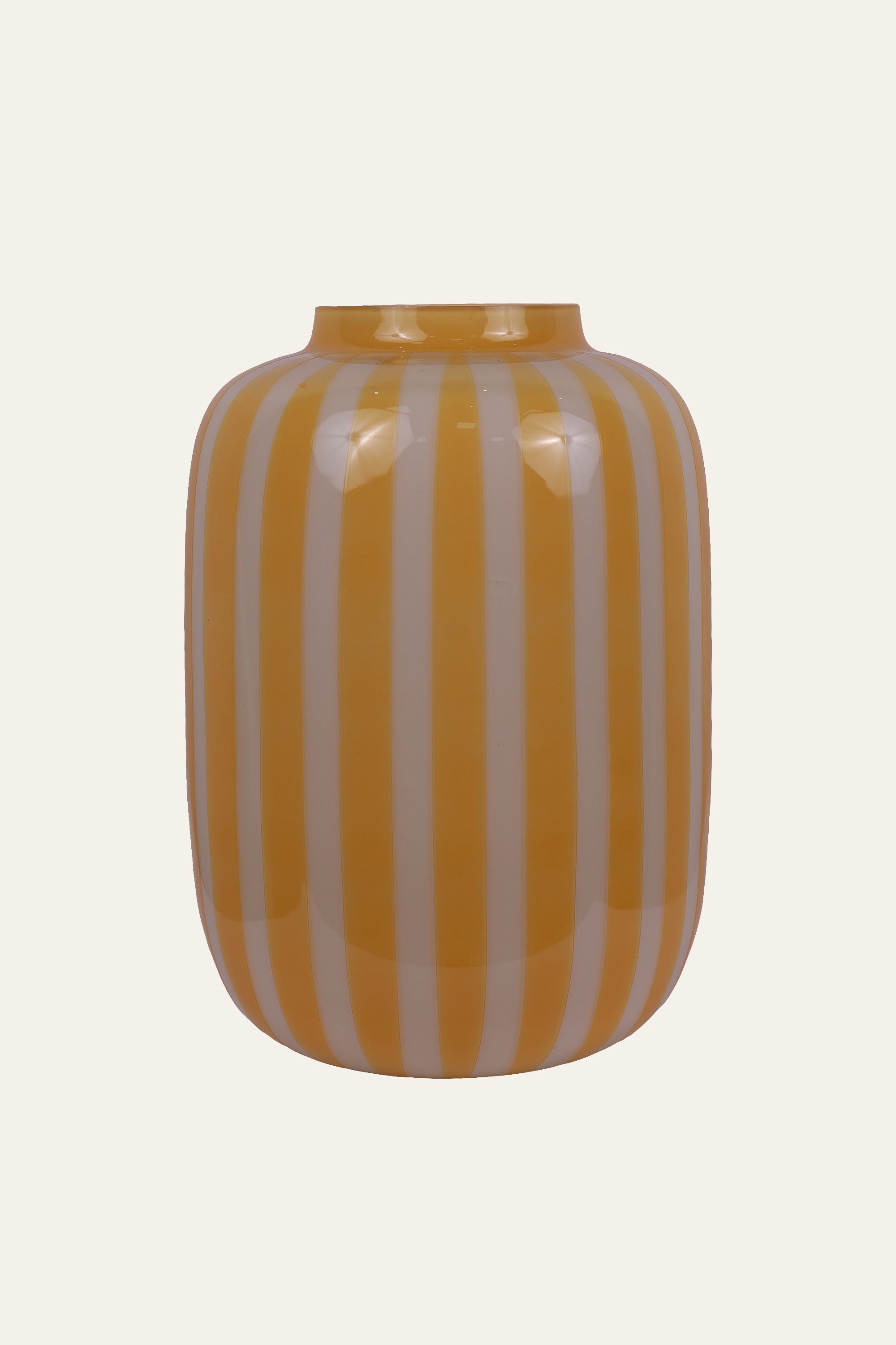 Yellow & White Striped Glass Vase for Living Room