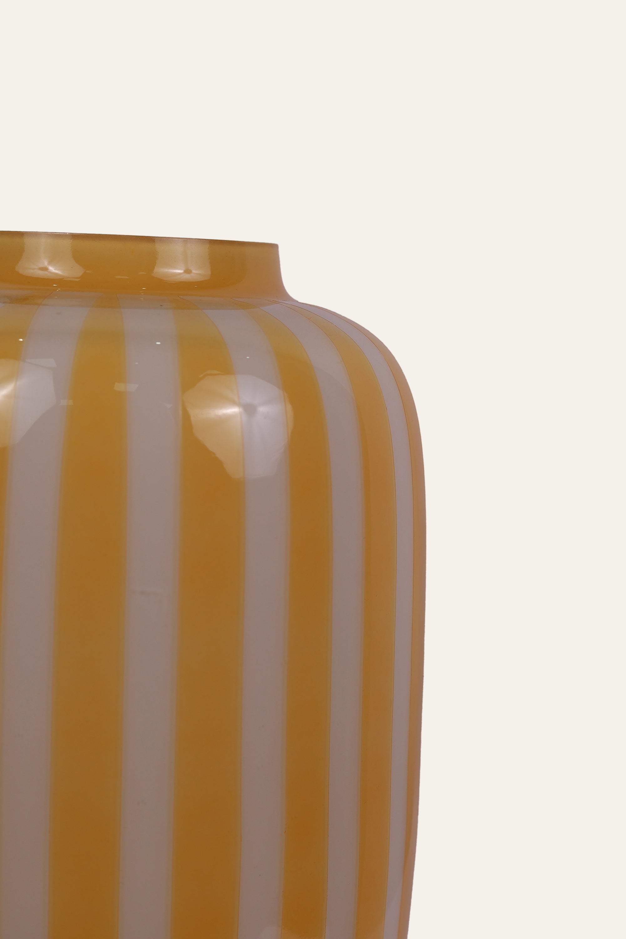Yellow & White Striped Glass Vase for Living Room