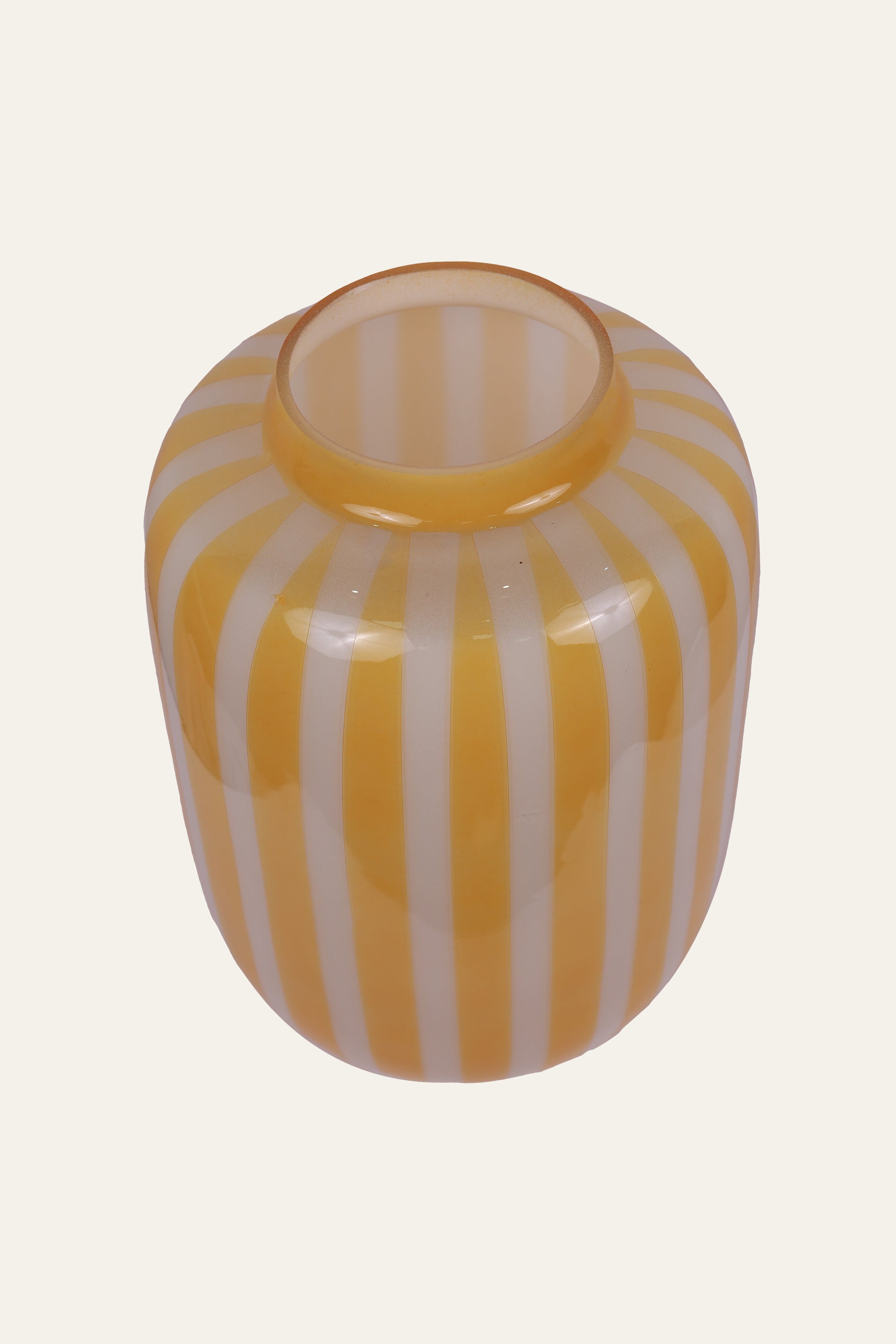 Yellow & White Striped Glass Vase for Living Room