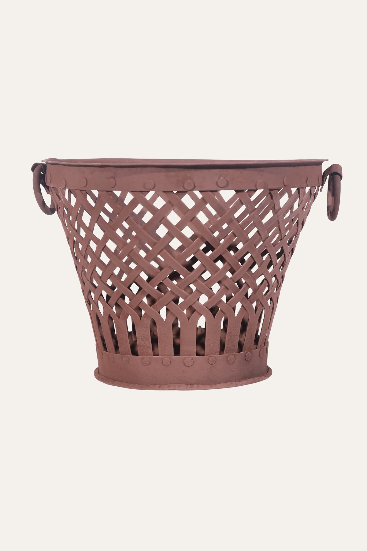 Terracotta Lattice Basket with Open Weave