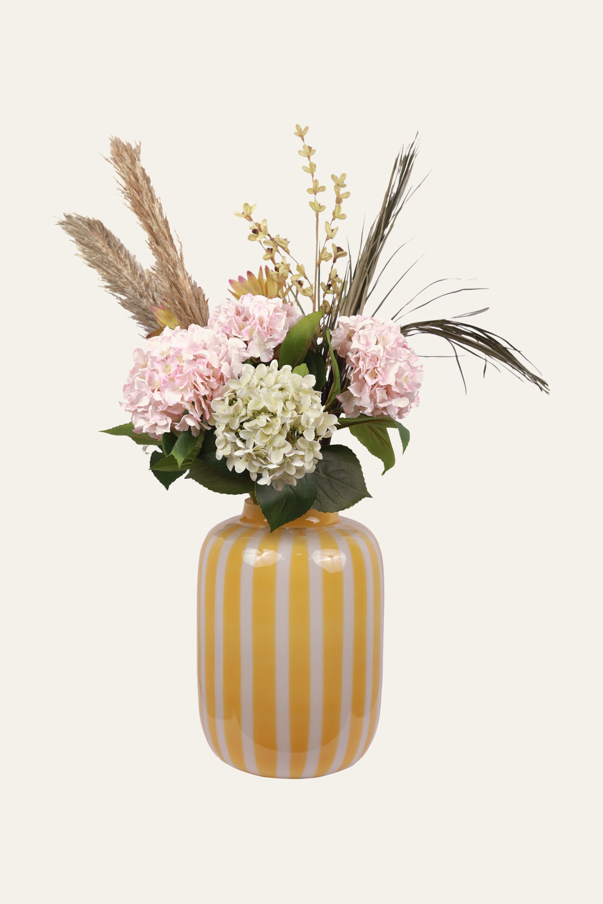 Yellow & White Striped Glass Vase for Living Room